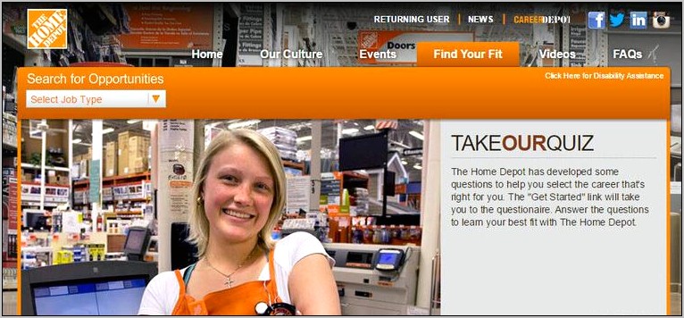 Home Depot Job Description Resume