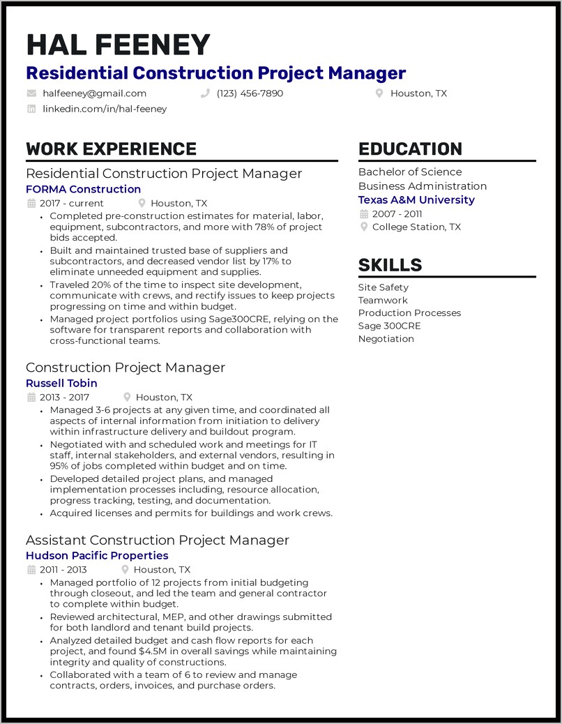 Home Depot Project Manager Resume