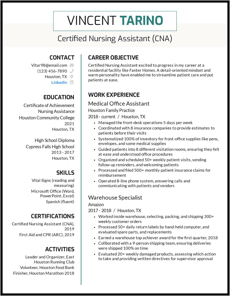 Home Health Aide Resume Objective