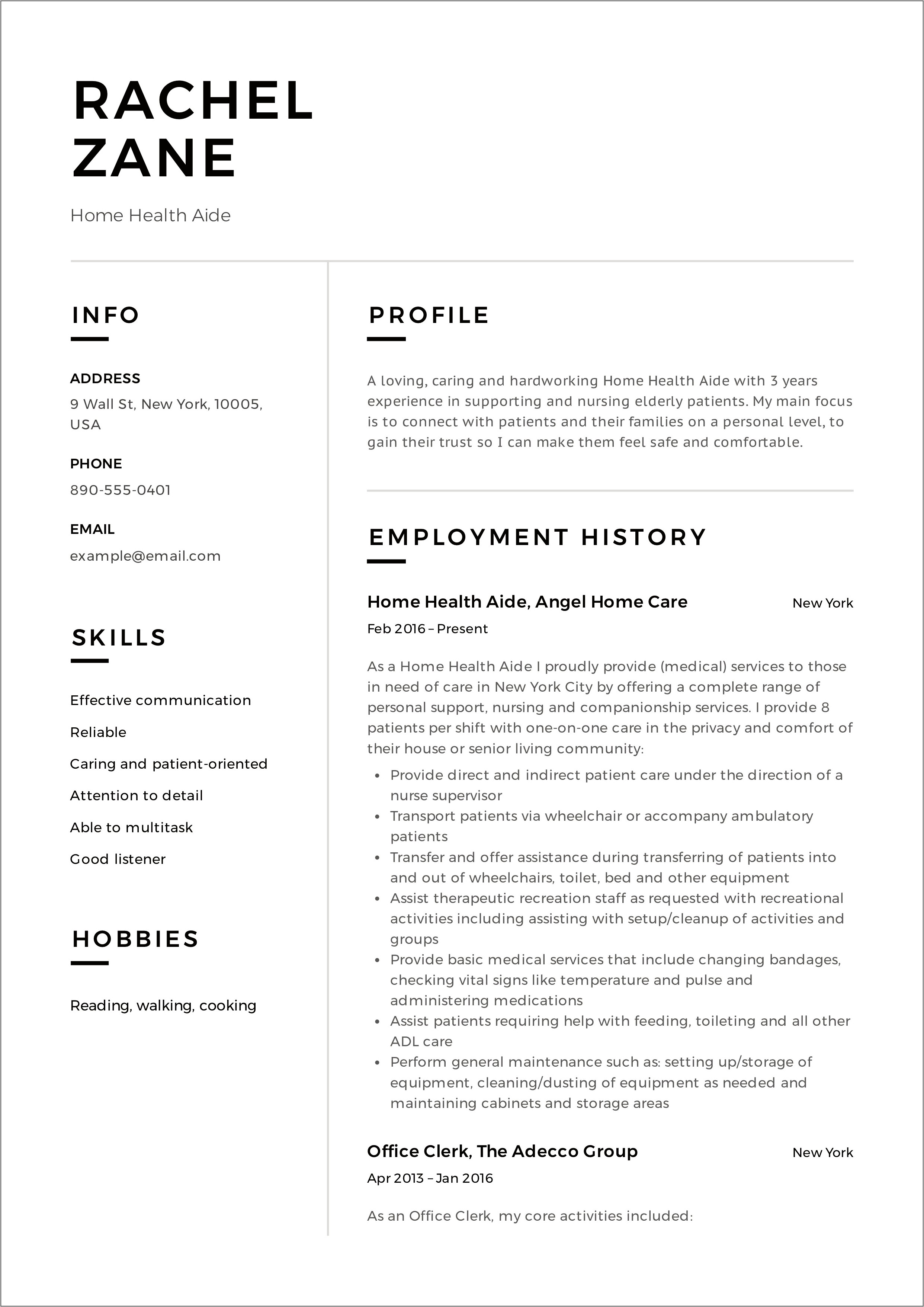 Home Health Care Resume Example