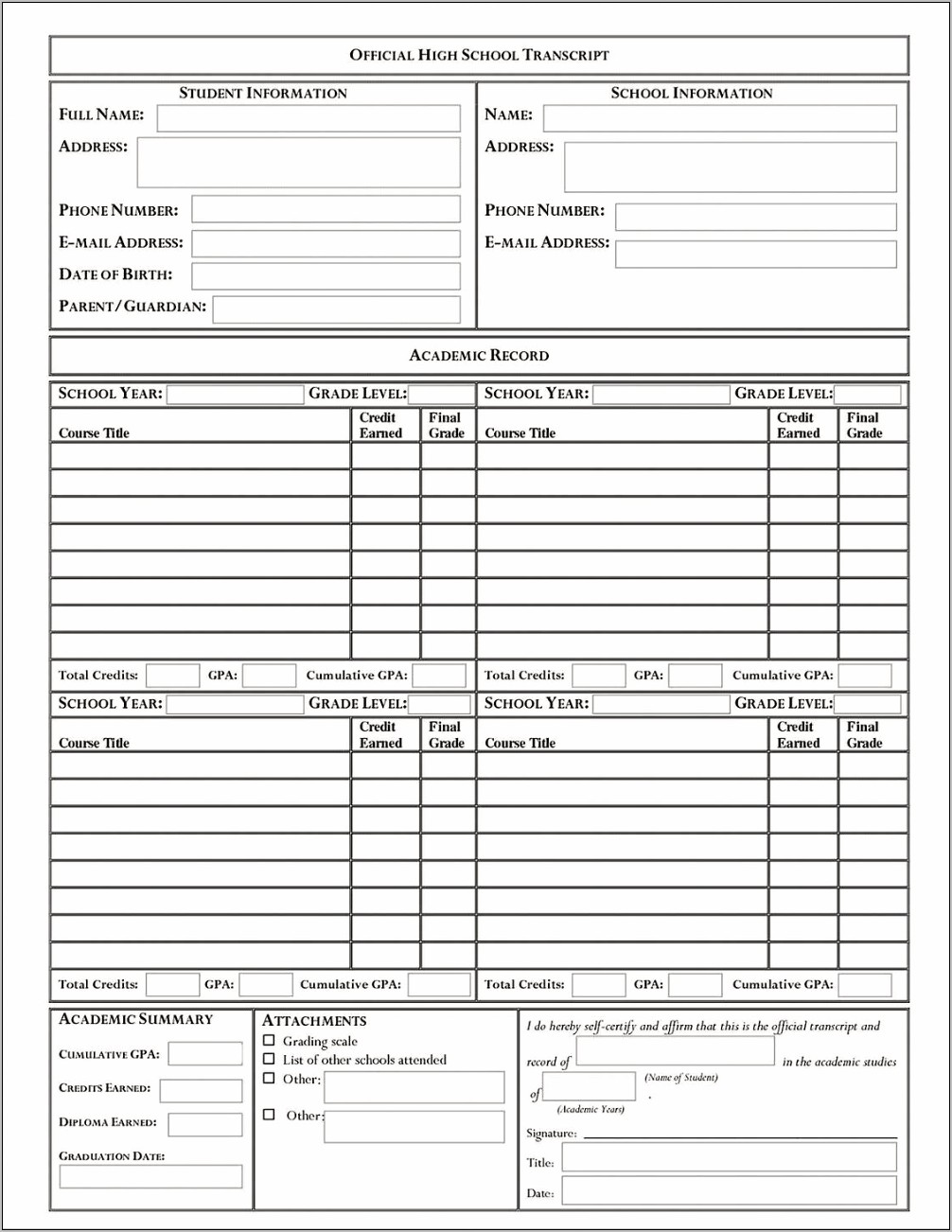 Homeschool Transcript Template Doc Free Download