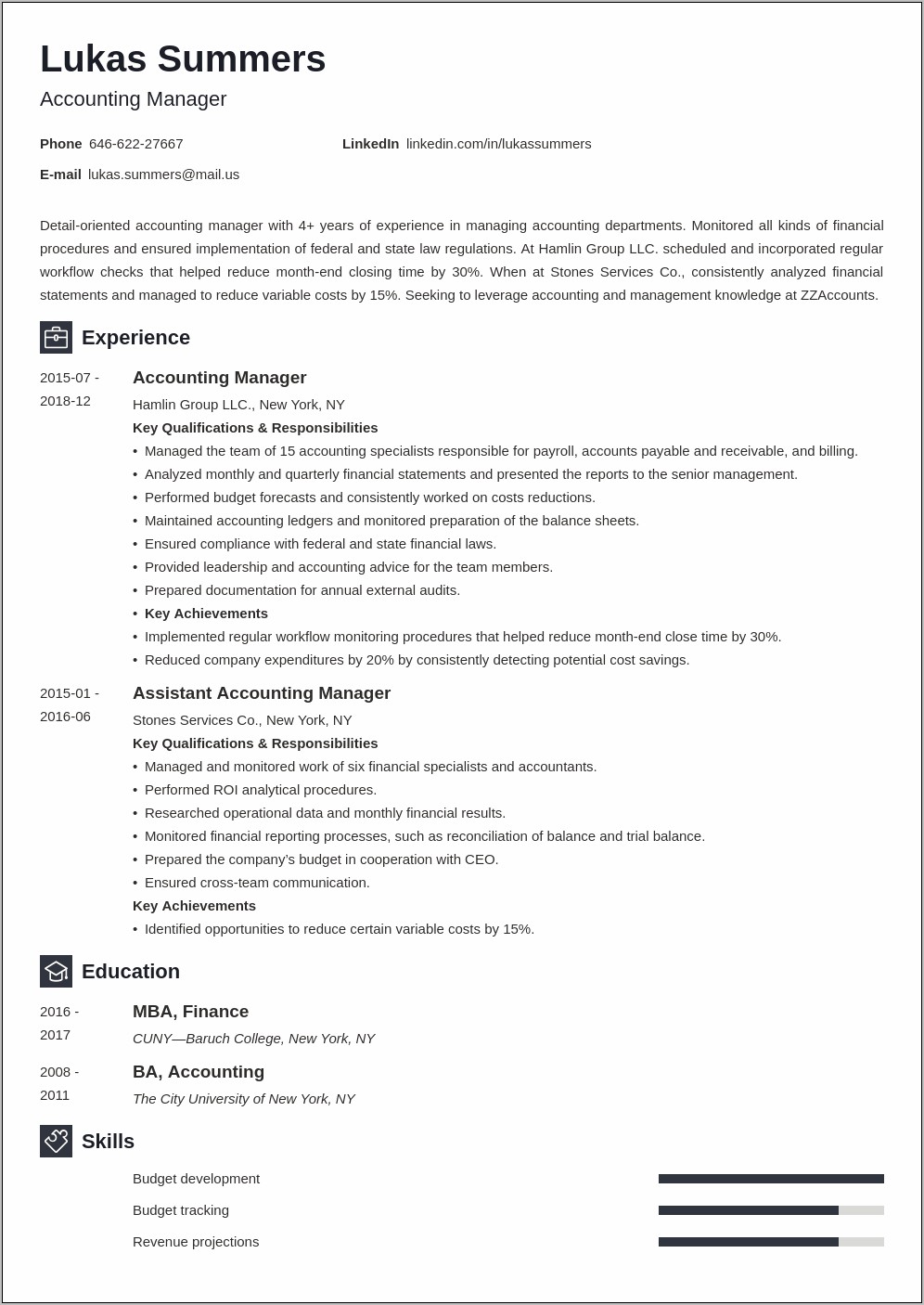 Hotel Accounting Manager Resume Sample