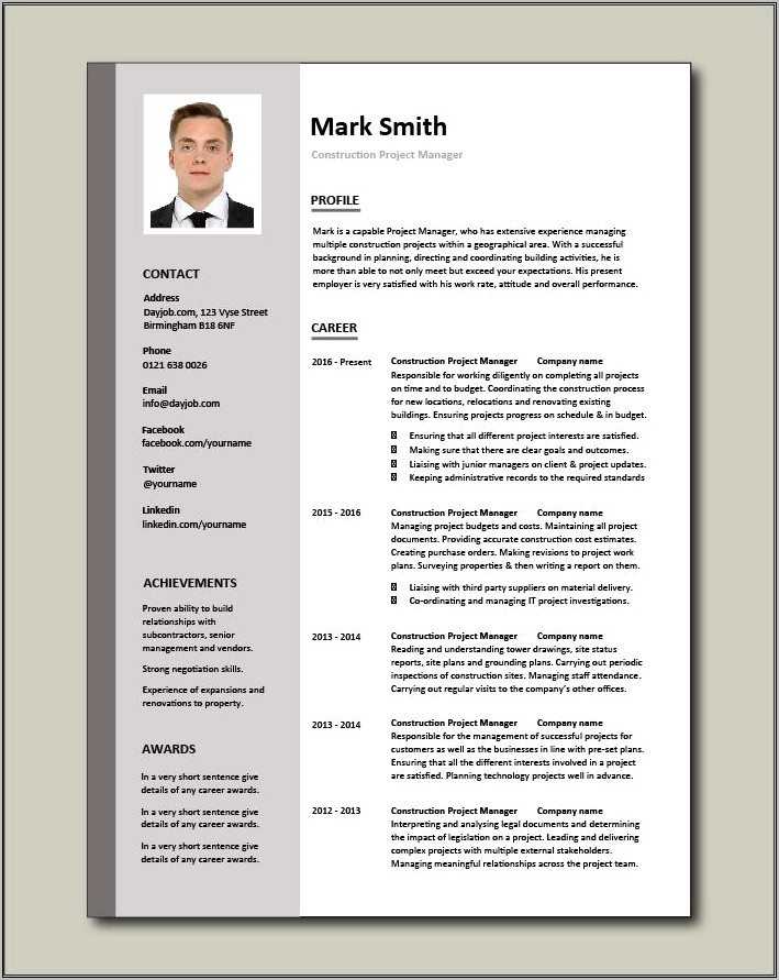 Hotel Construction Project Manager Resume