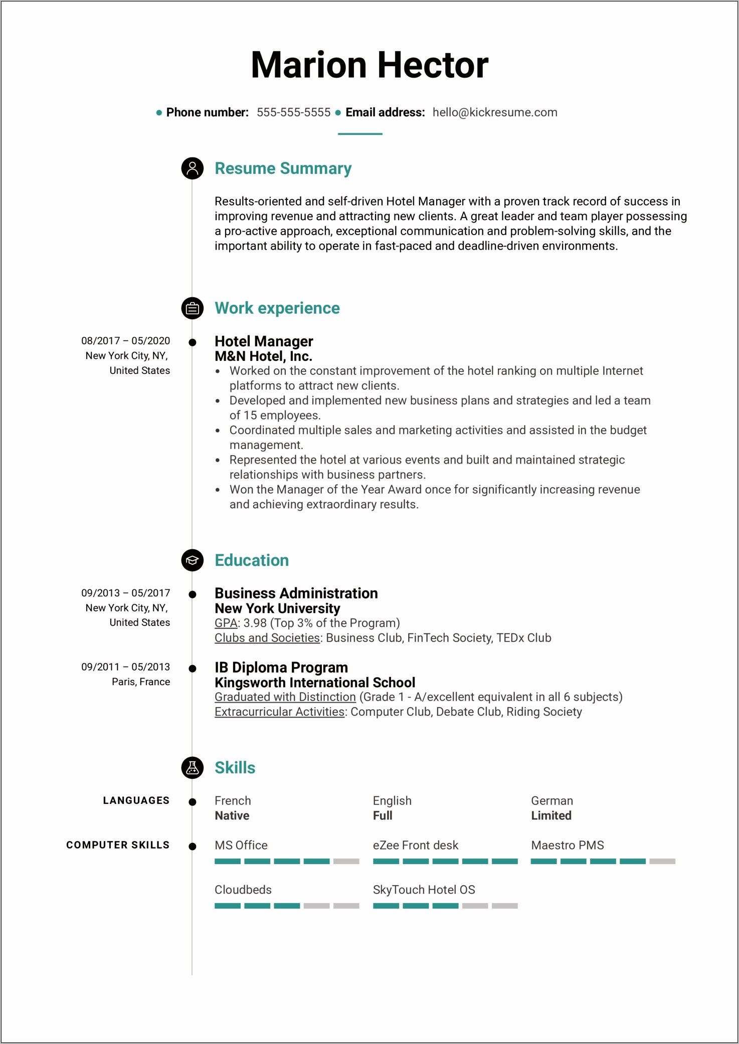 Hotel General Manager Resume Skills