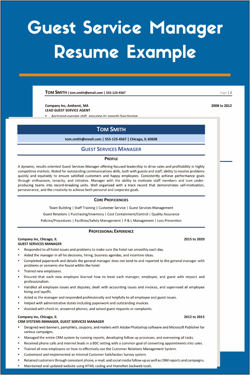 Hotel Guest Servicesmanager Resume Samples