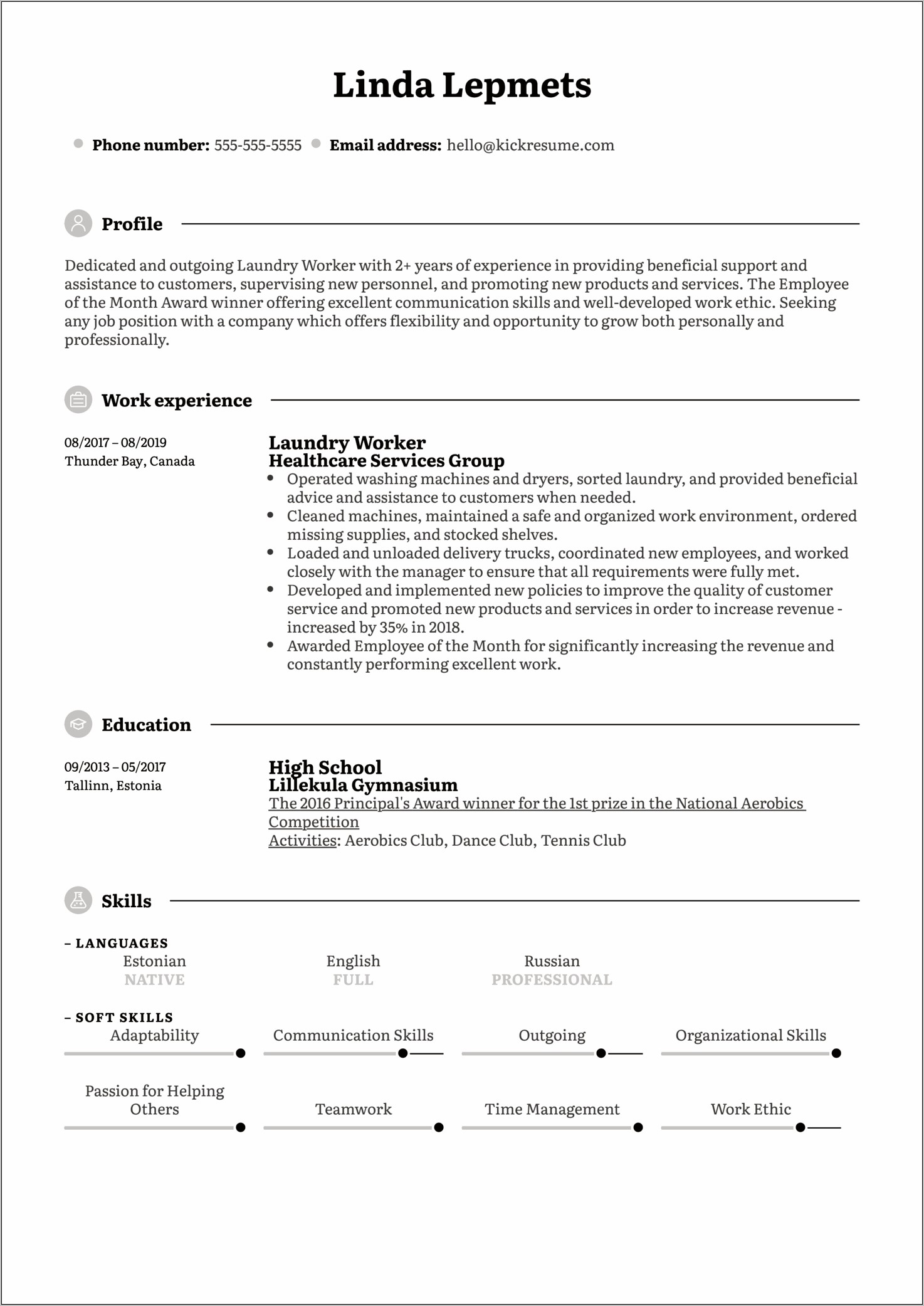 Hotel Laundry Attendant Resume Sample