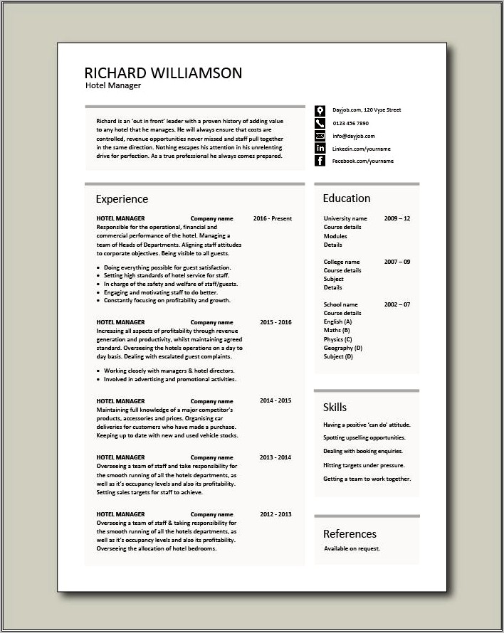 Hotel Purchasing Manager Resume Sample