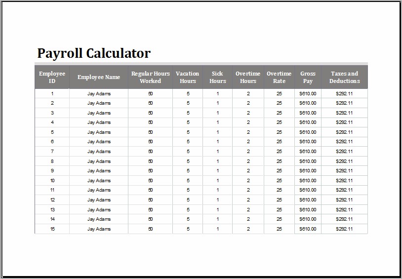 Hourly Rate Calculator Xcel Template Download