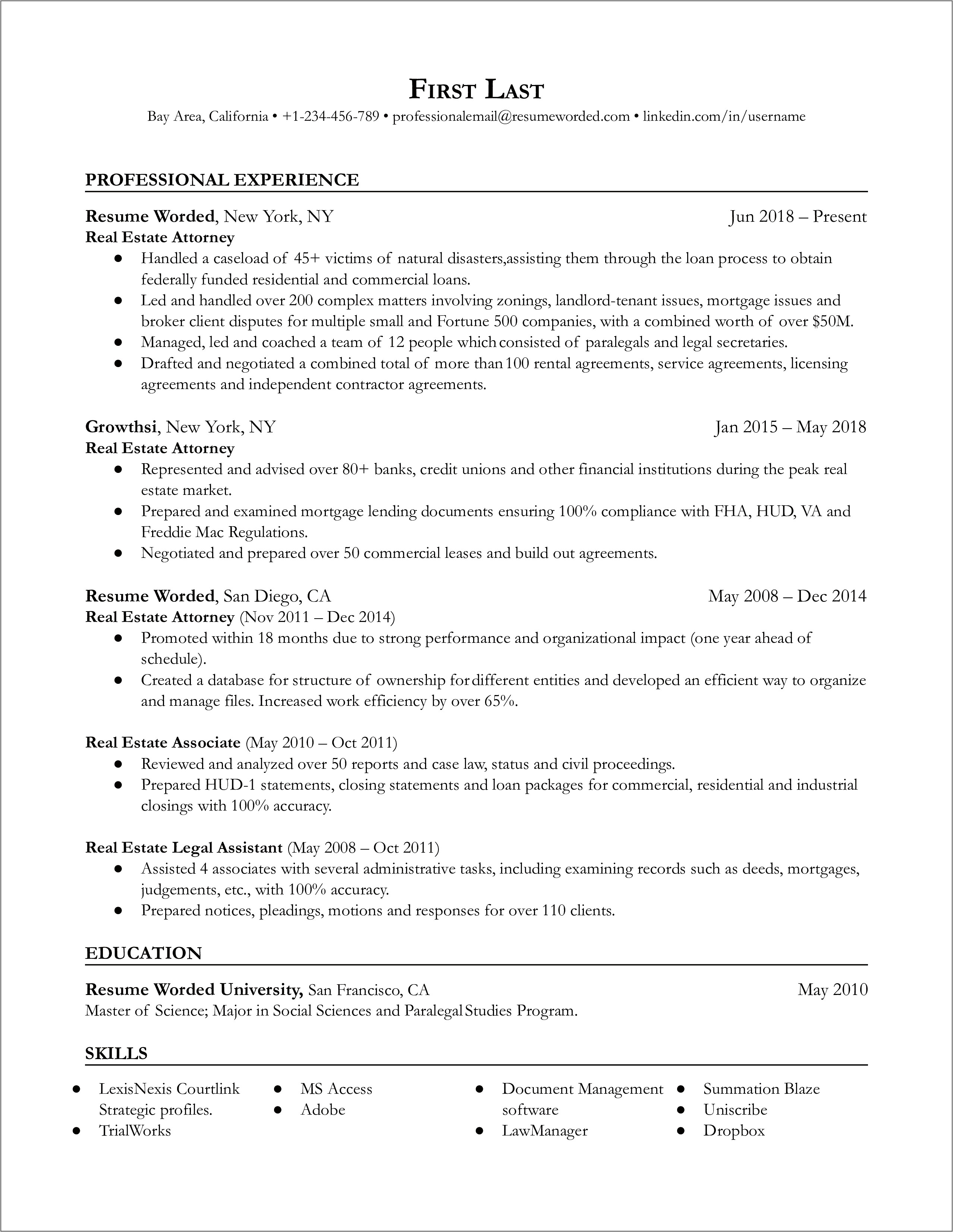 Housing Legal Counselor Resume Sample