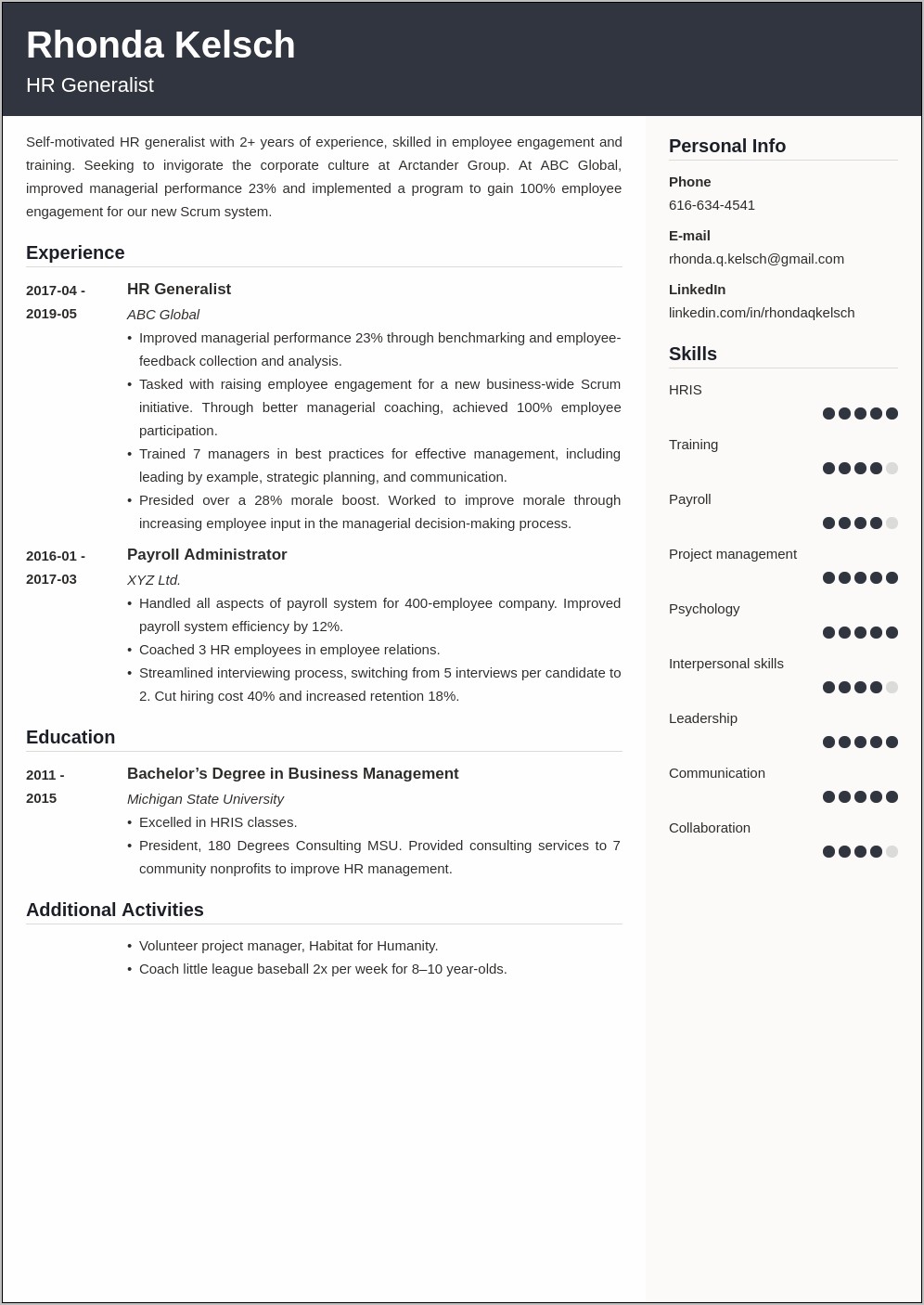 Hr Generalist Resume Job Hero