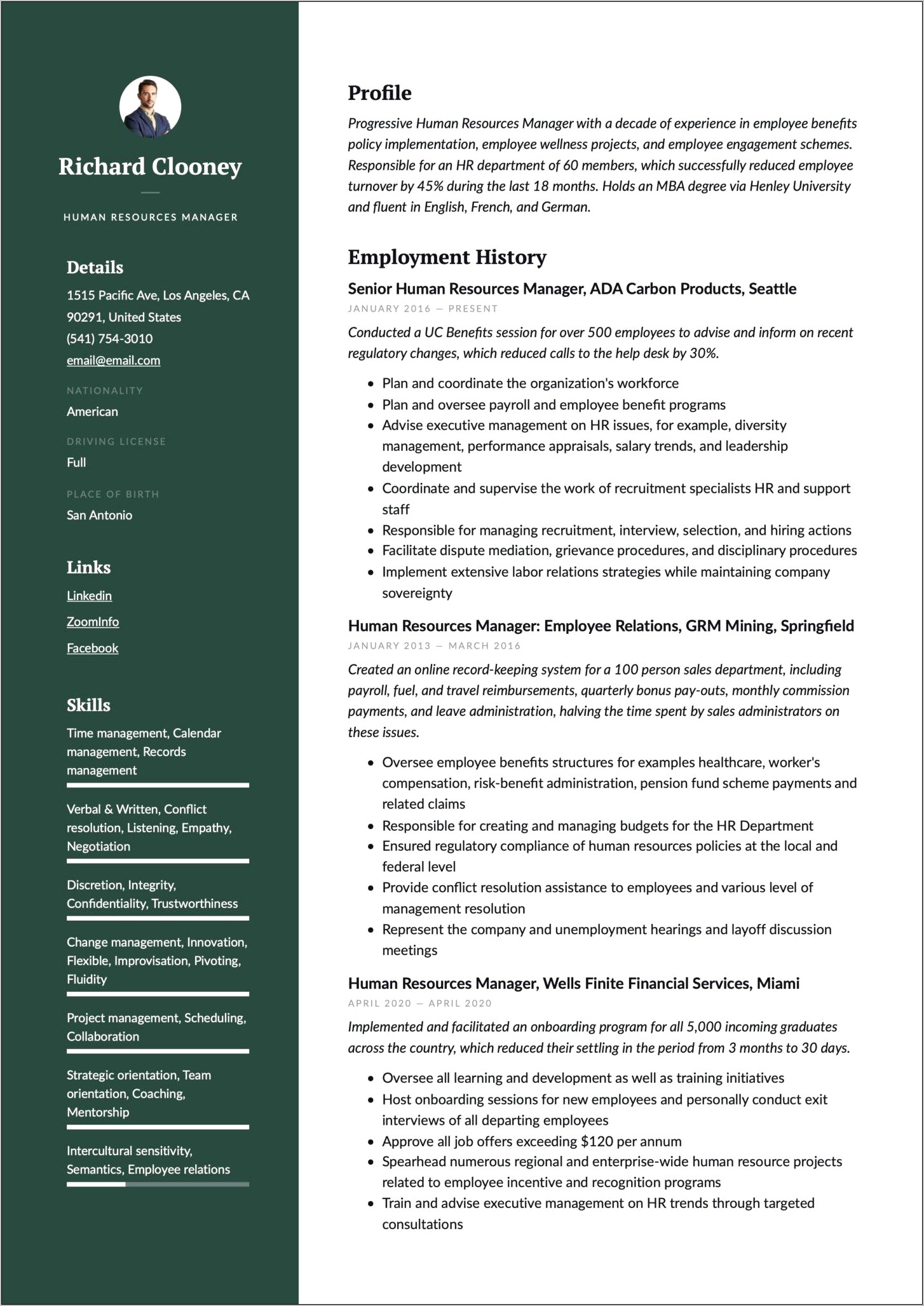 Hr Manager Resume Format Pdf