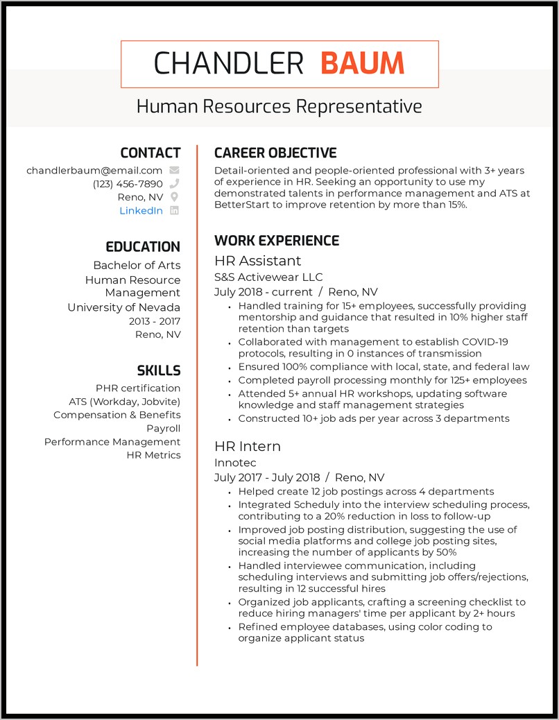 Hr Manager Resume Objective Examples