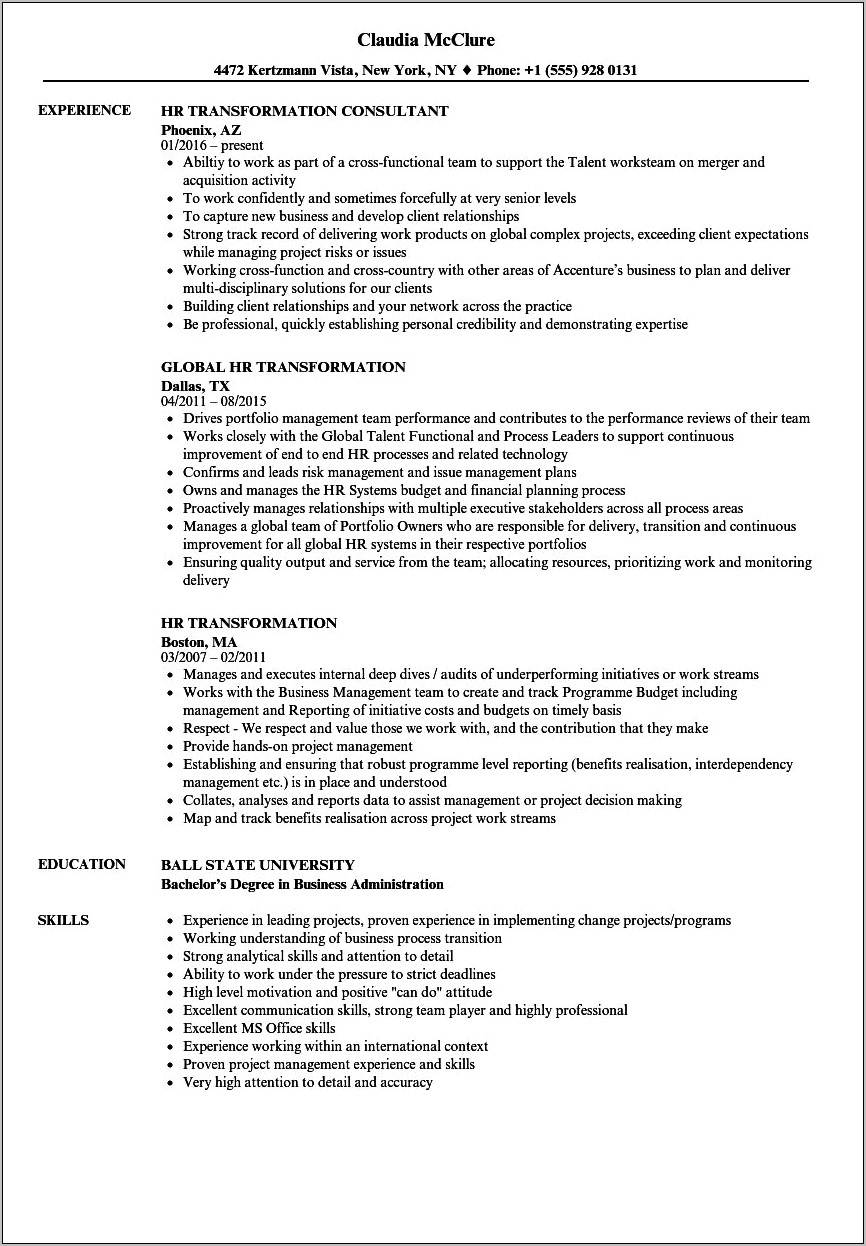 Hr Project Manager Resume Examples