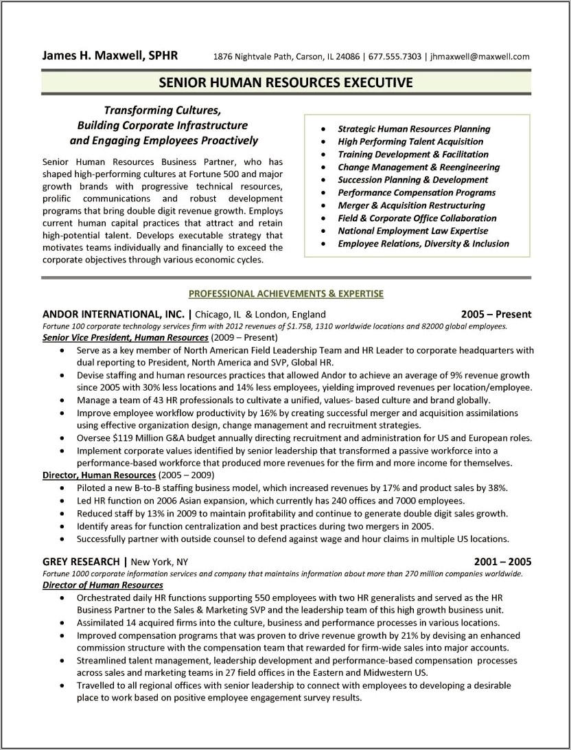 Hr Resume Format Free Download