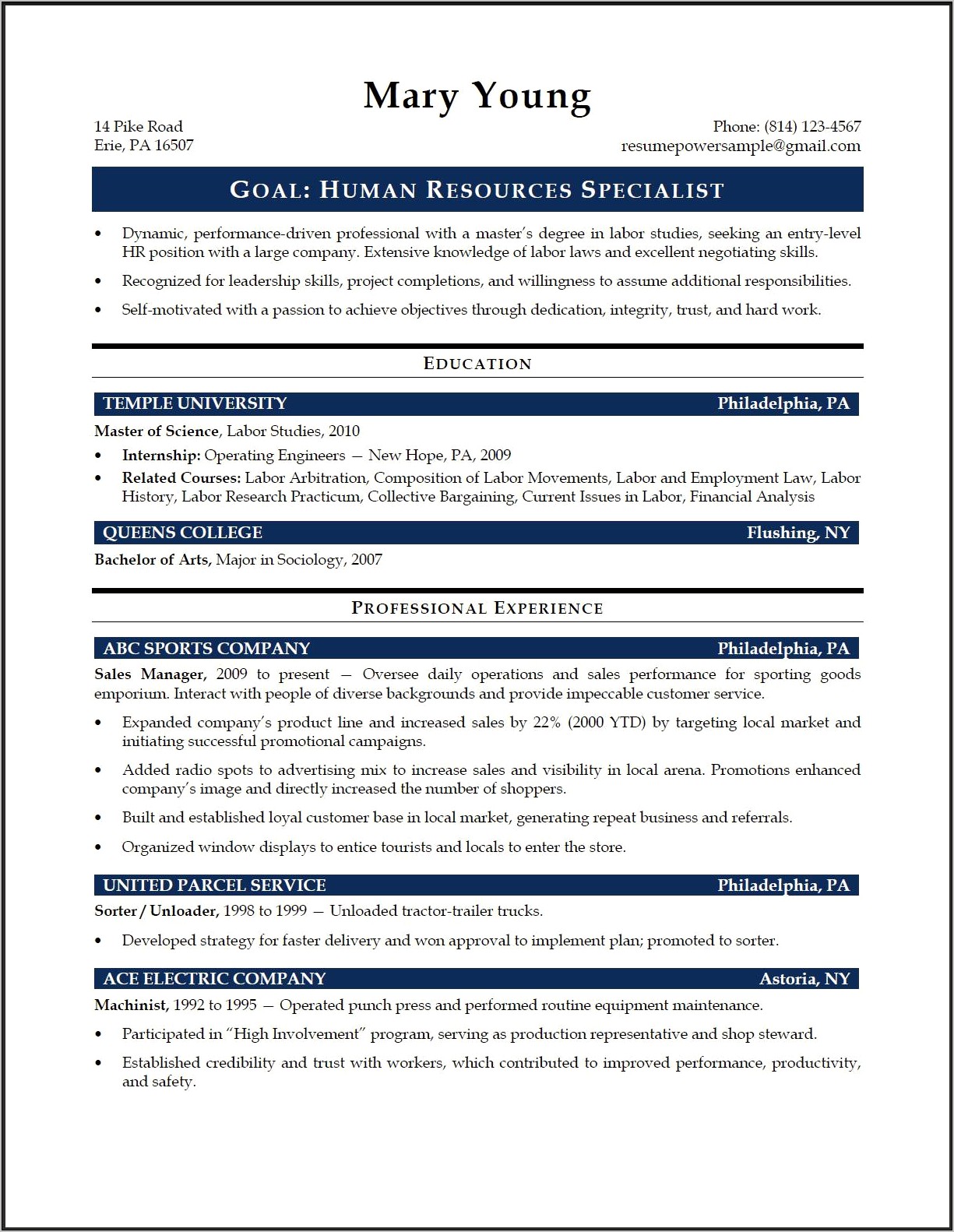 Hr Resume Job Duties Examples