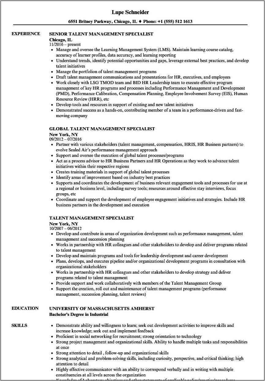 Hr Talent Management Analyst Resume