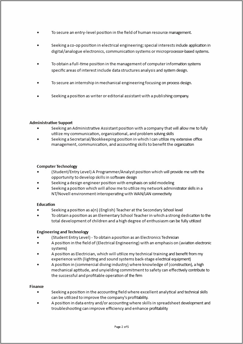 Hrm Student Resume Objective Examples