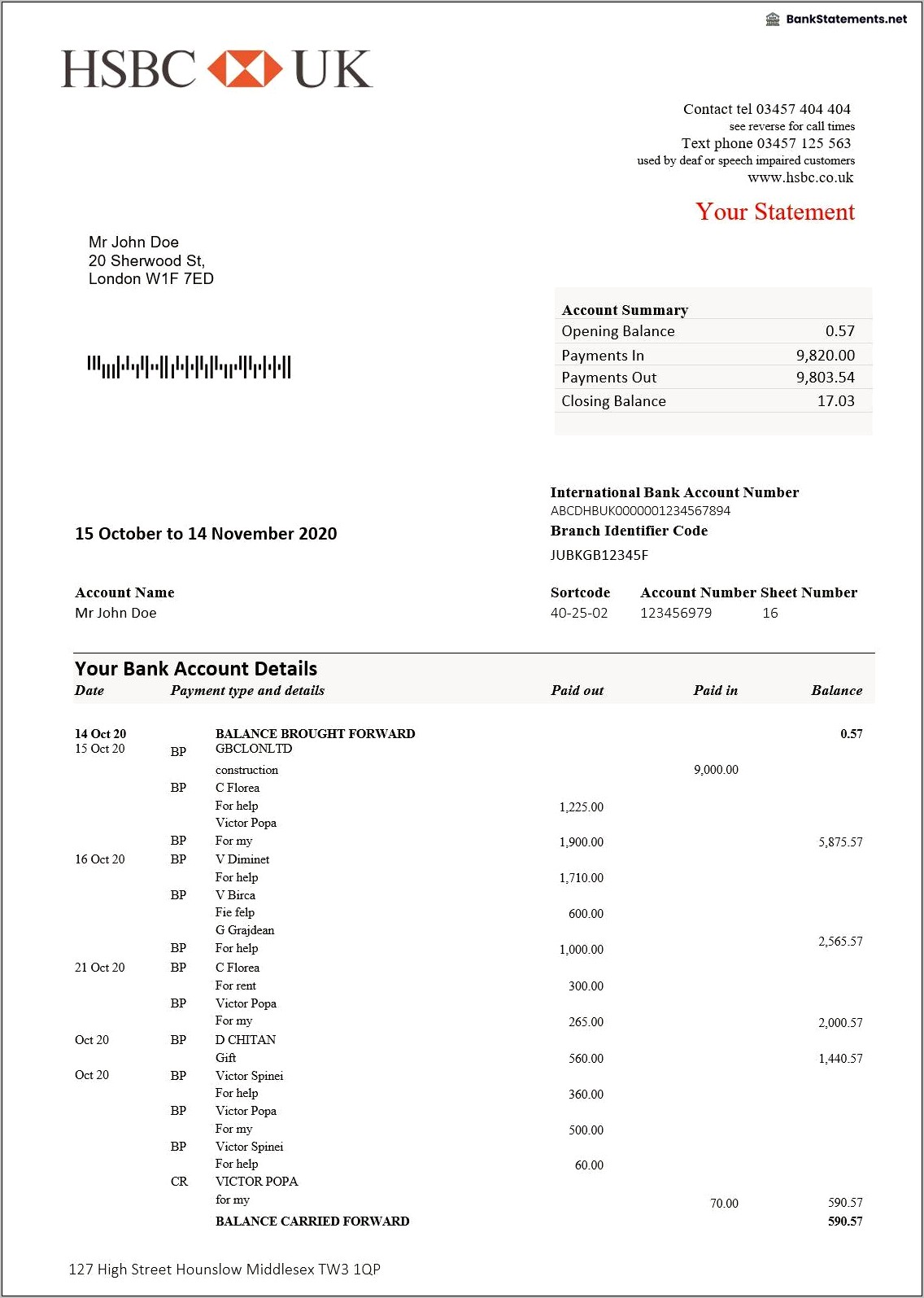 Hsbc Bank Statement Template Download Excel