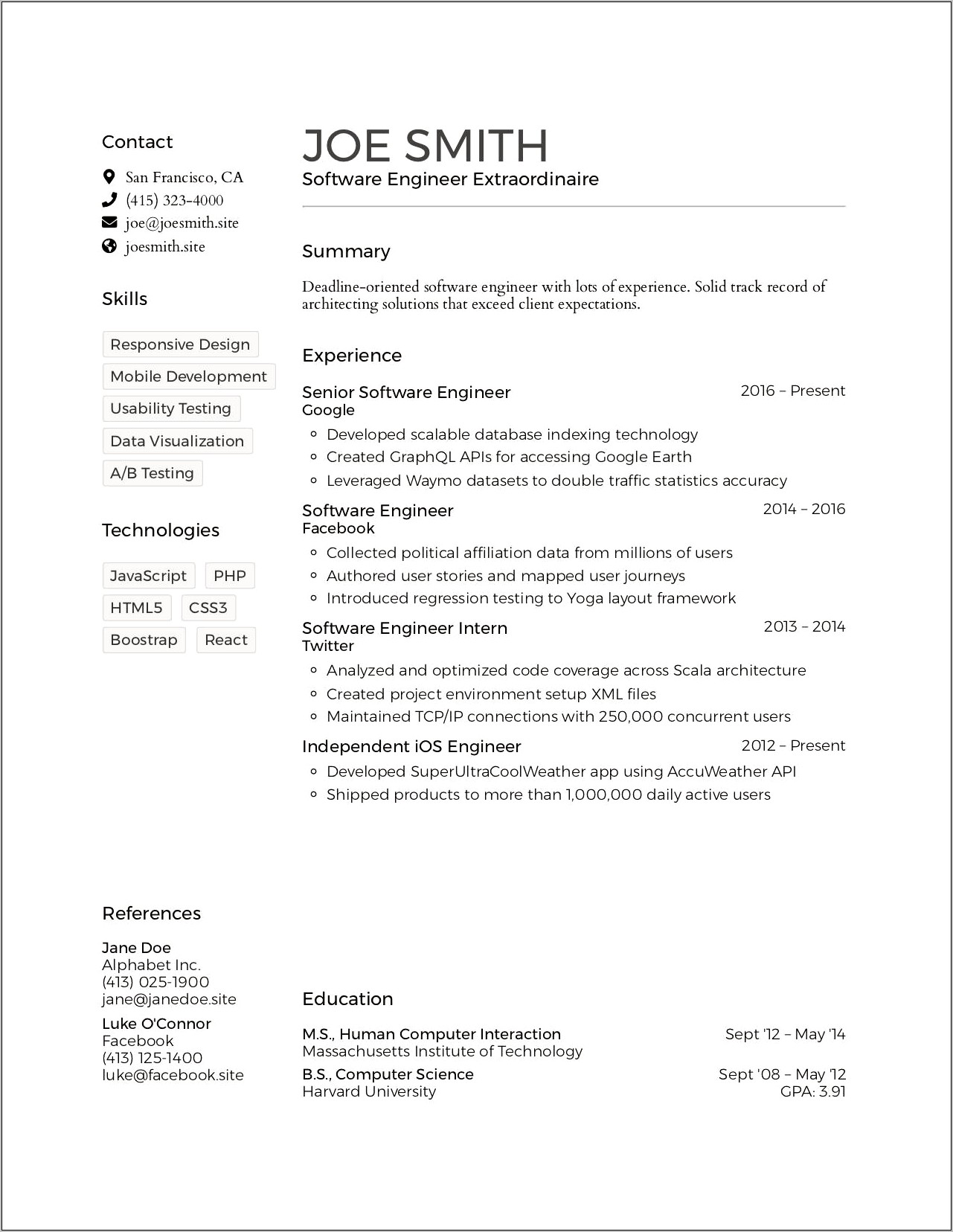 Html Code For Sample Resume