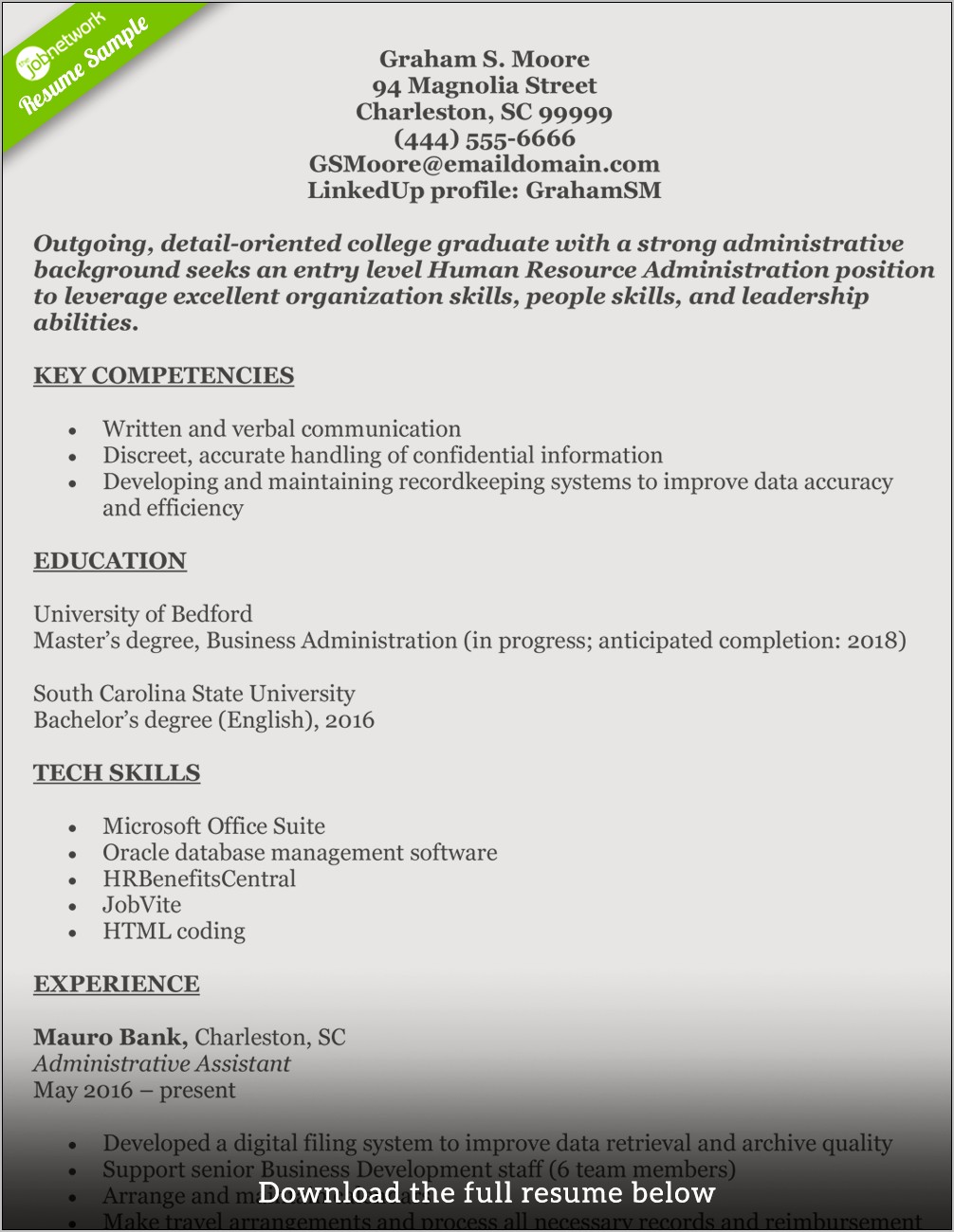 Human Resource Job Responsibilities Resume