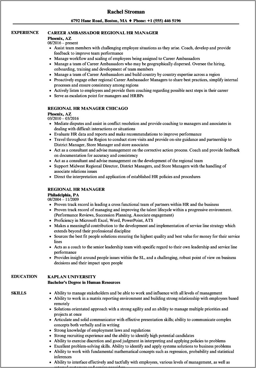 Human Resource Manager Resume Responsibilities