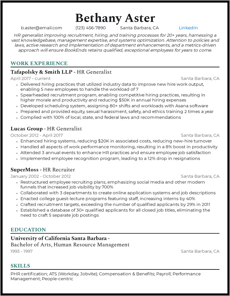 Human Resource Manager Resume Salary