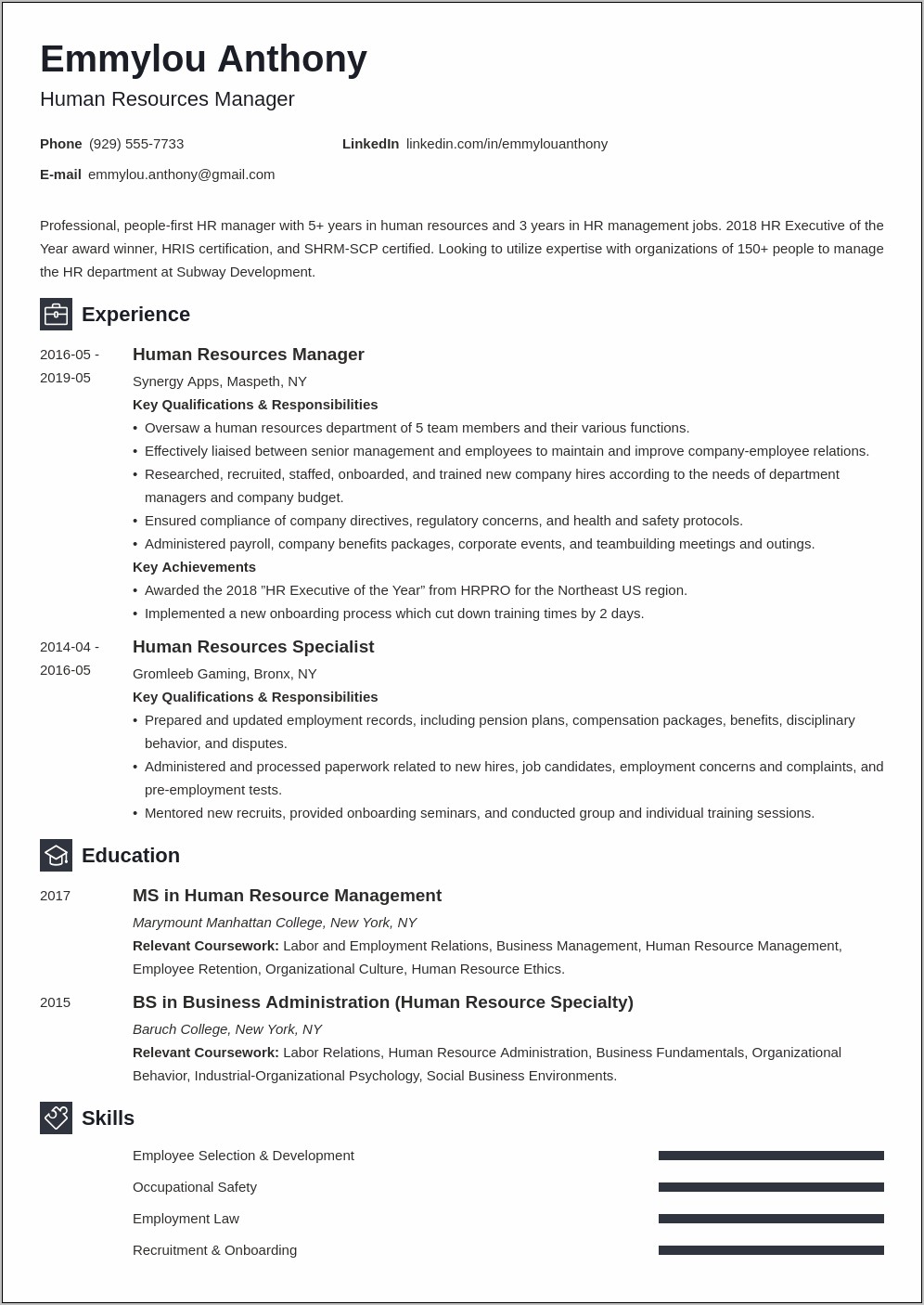 Human Resource Officer Resume Example