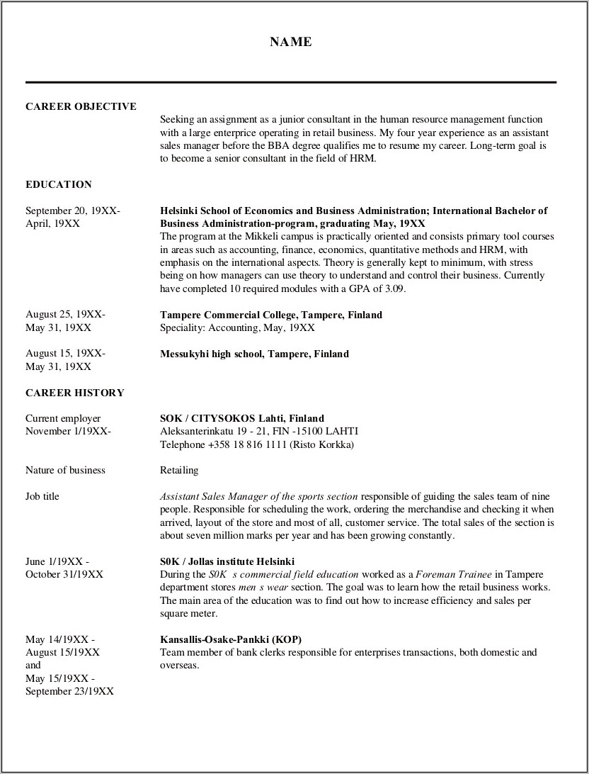 Human Resource Resume Sample Pdf