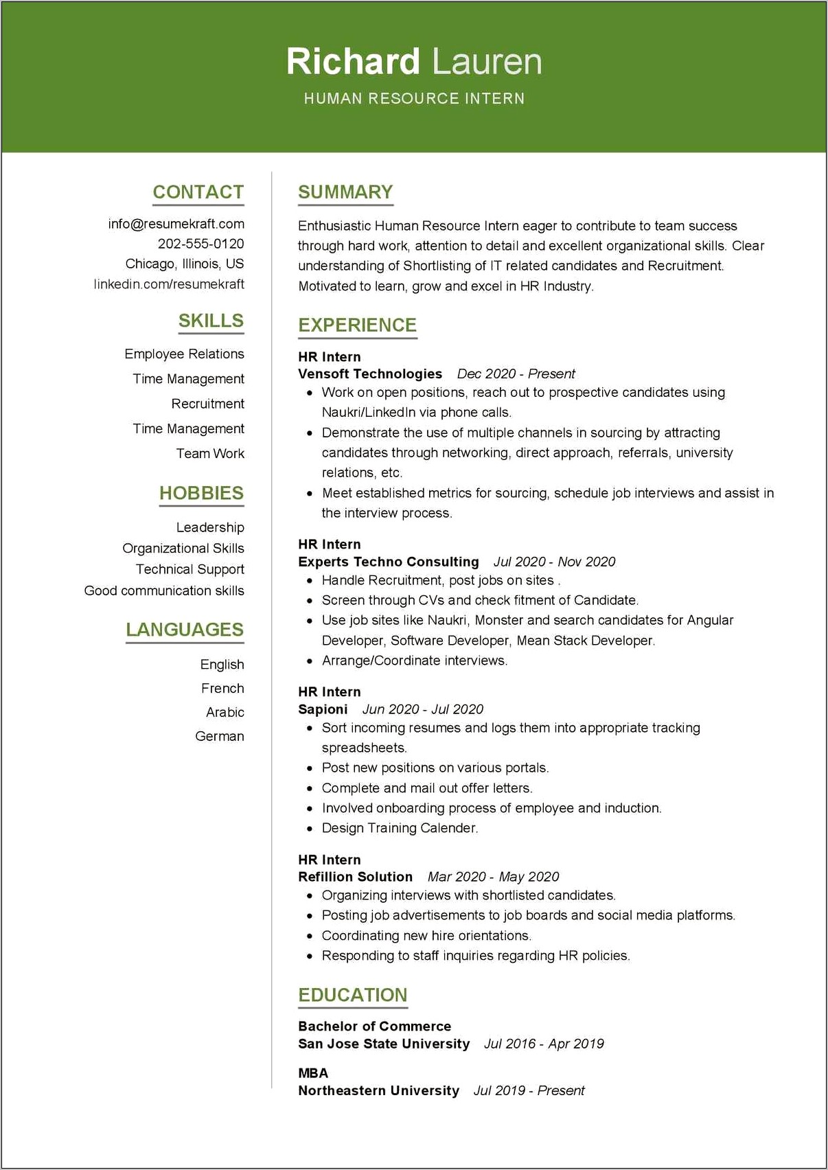 Human Resources Recruiter Skills Resume