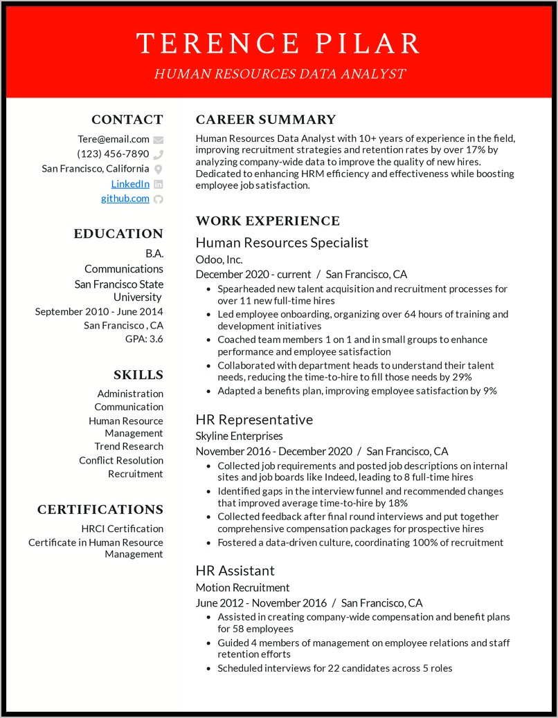 Human Resources Representative Resume Objective