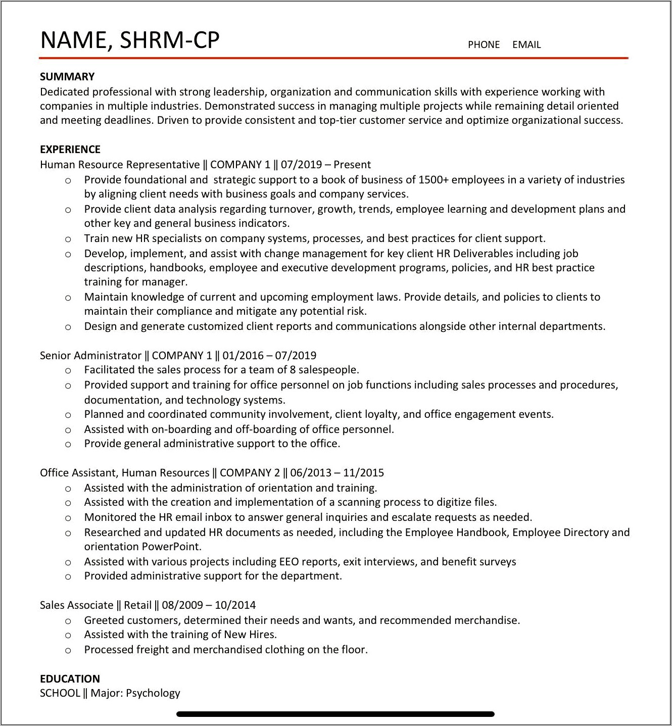 Human Resources Resume Summary Sample