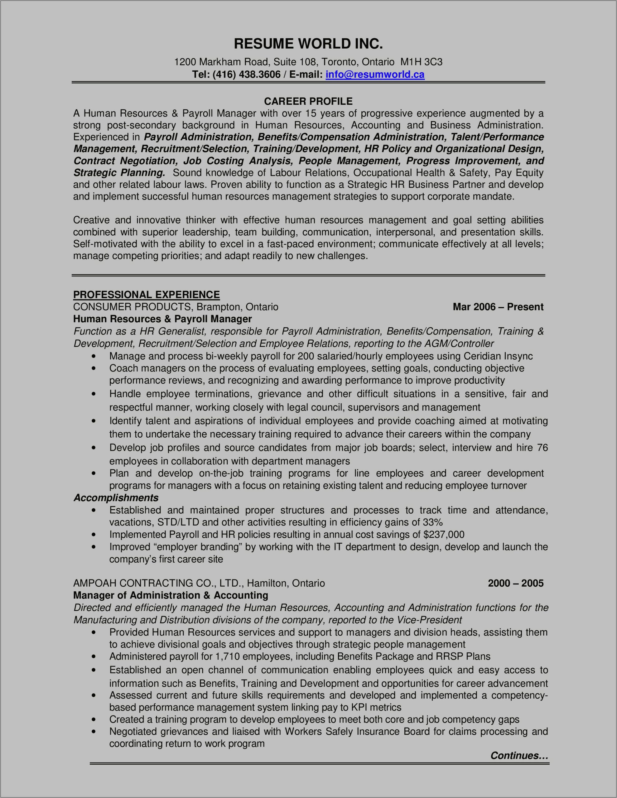 Humane Resources Manager Resume Examples