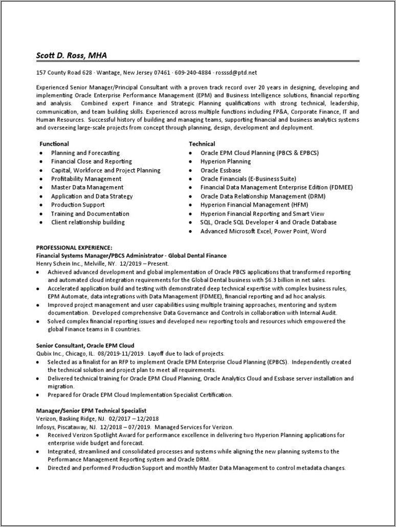 Hyperion Financial Management Consultant Resume