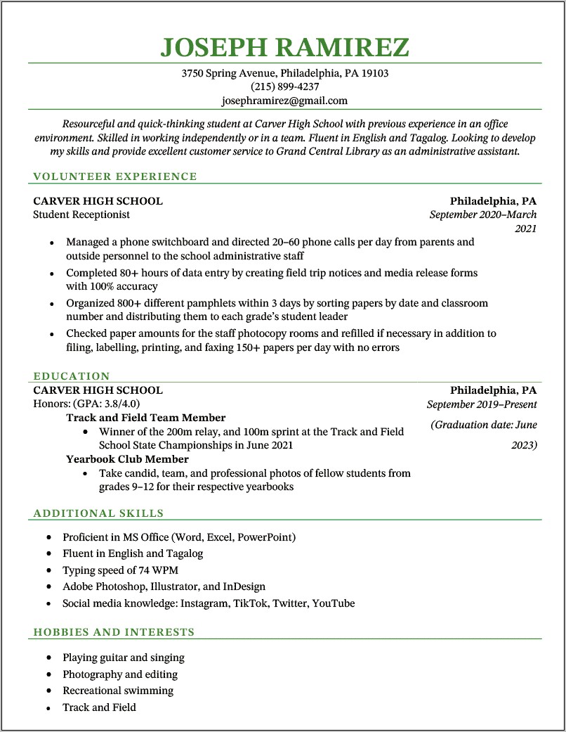 Impressive Resume Samples For Students