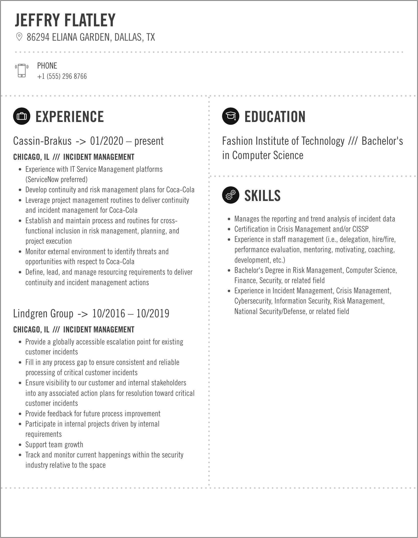 Incident Management Profile For Resume