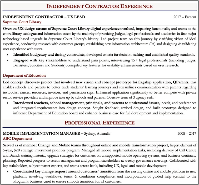 Independent Contractor Jobs On Resume