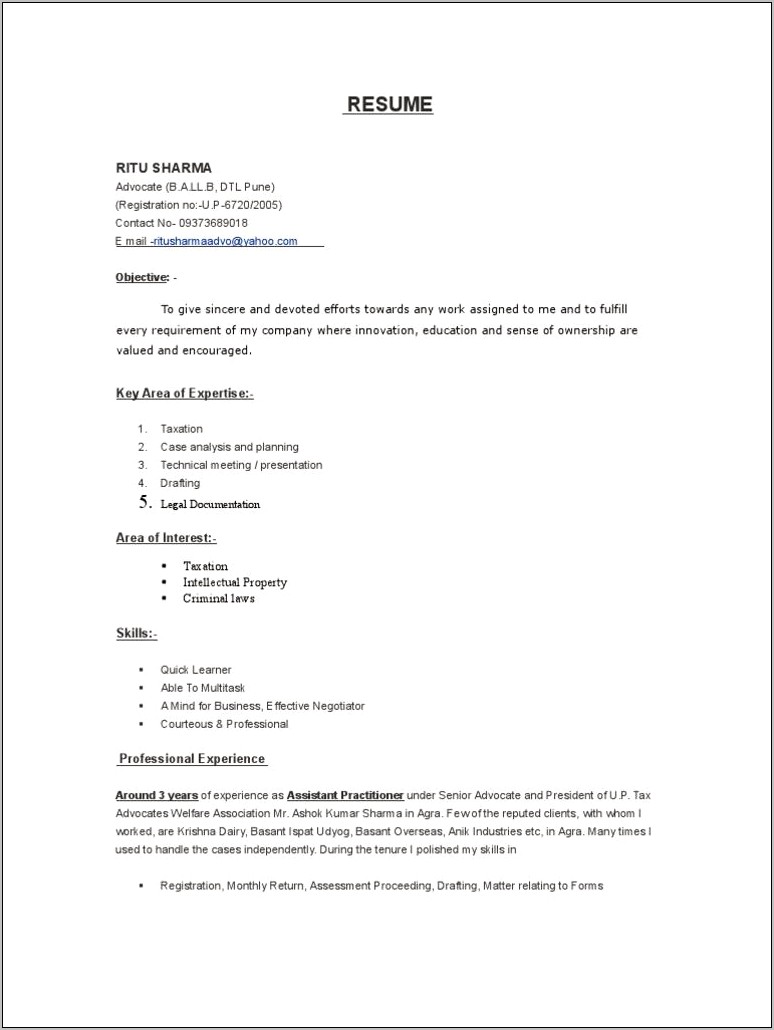 Indian Advocate Resume Samples Pdf