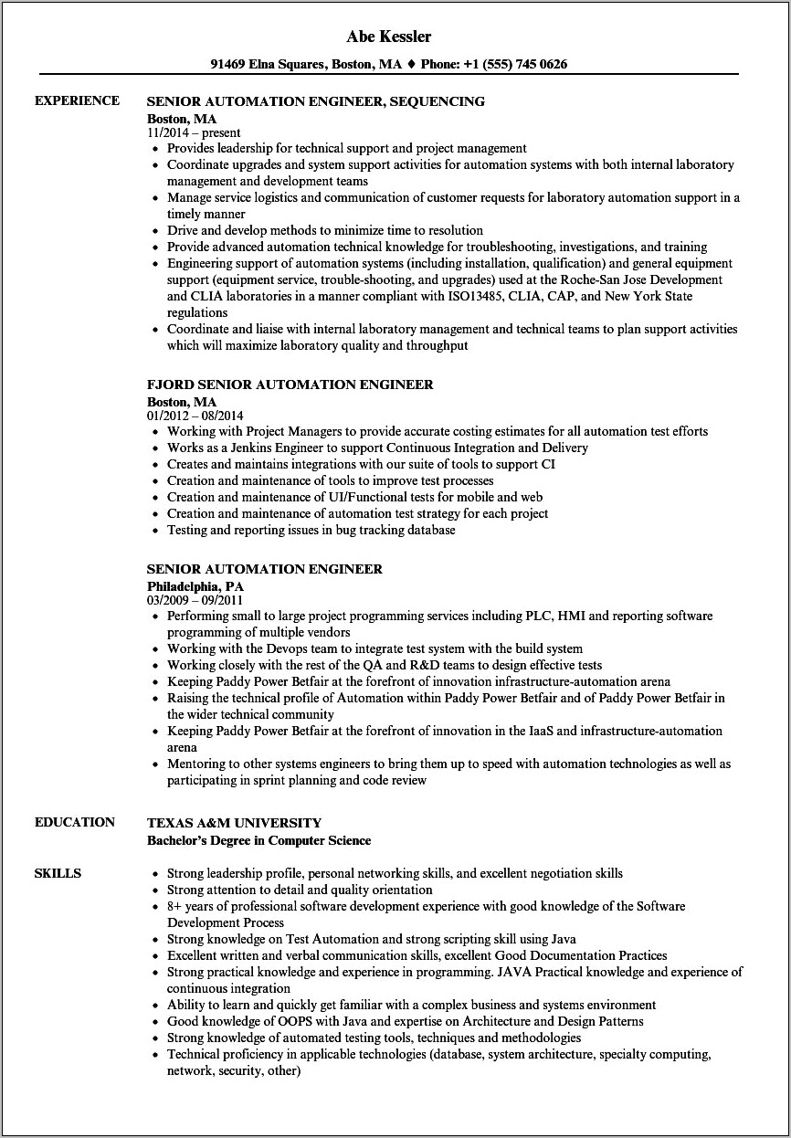 Industrial Automation Engineer Resume Examples