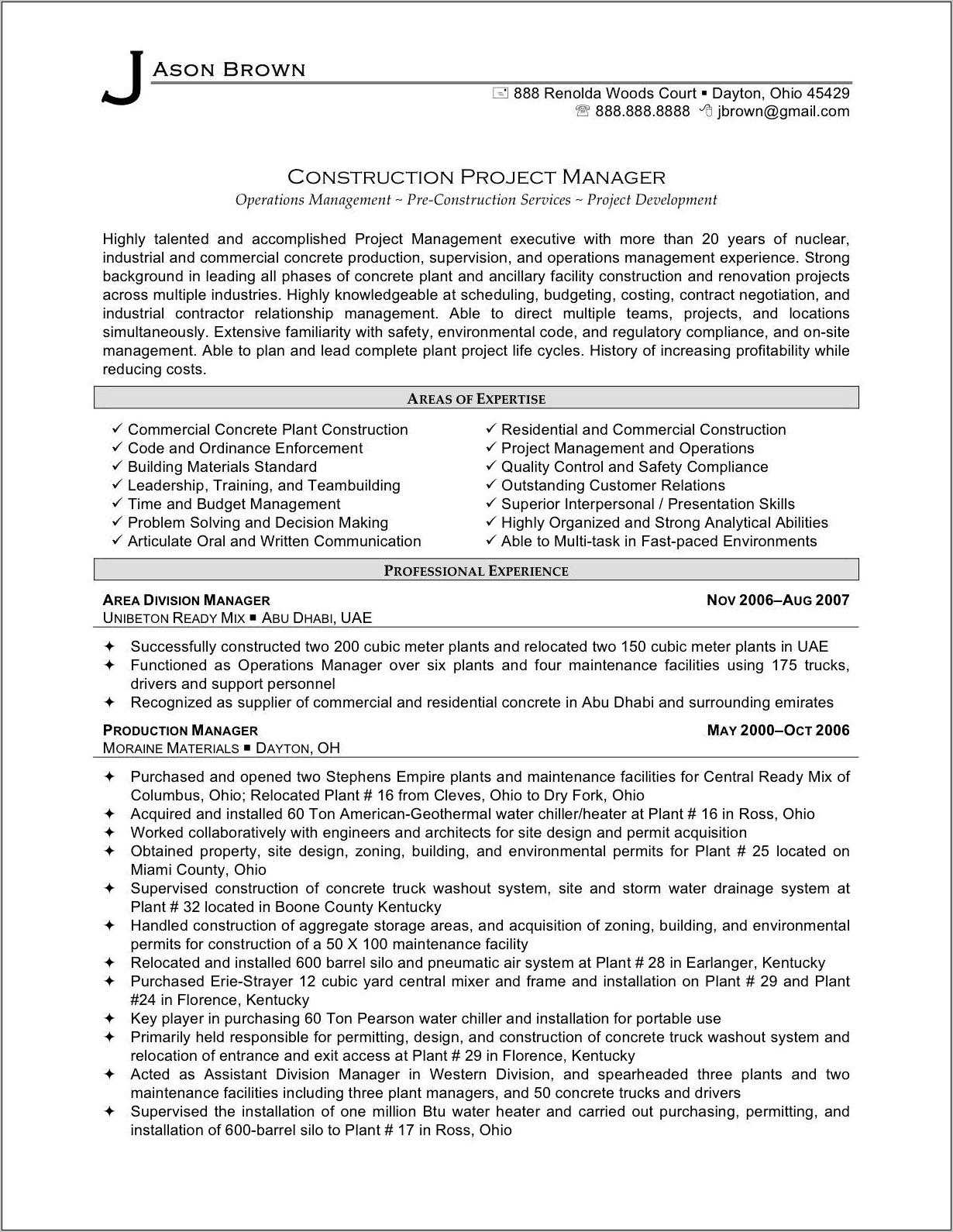 Industrial Concrete Manager Resume Examples