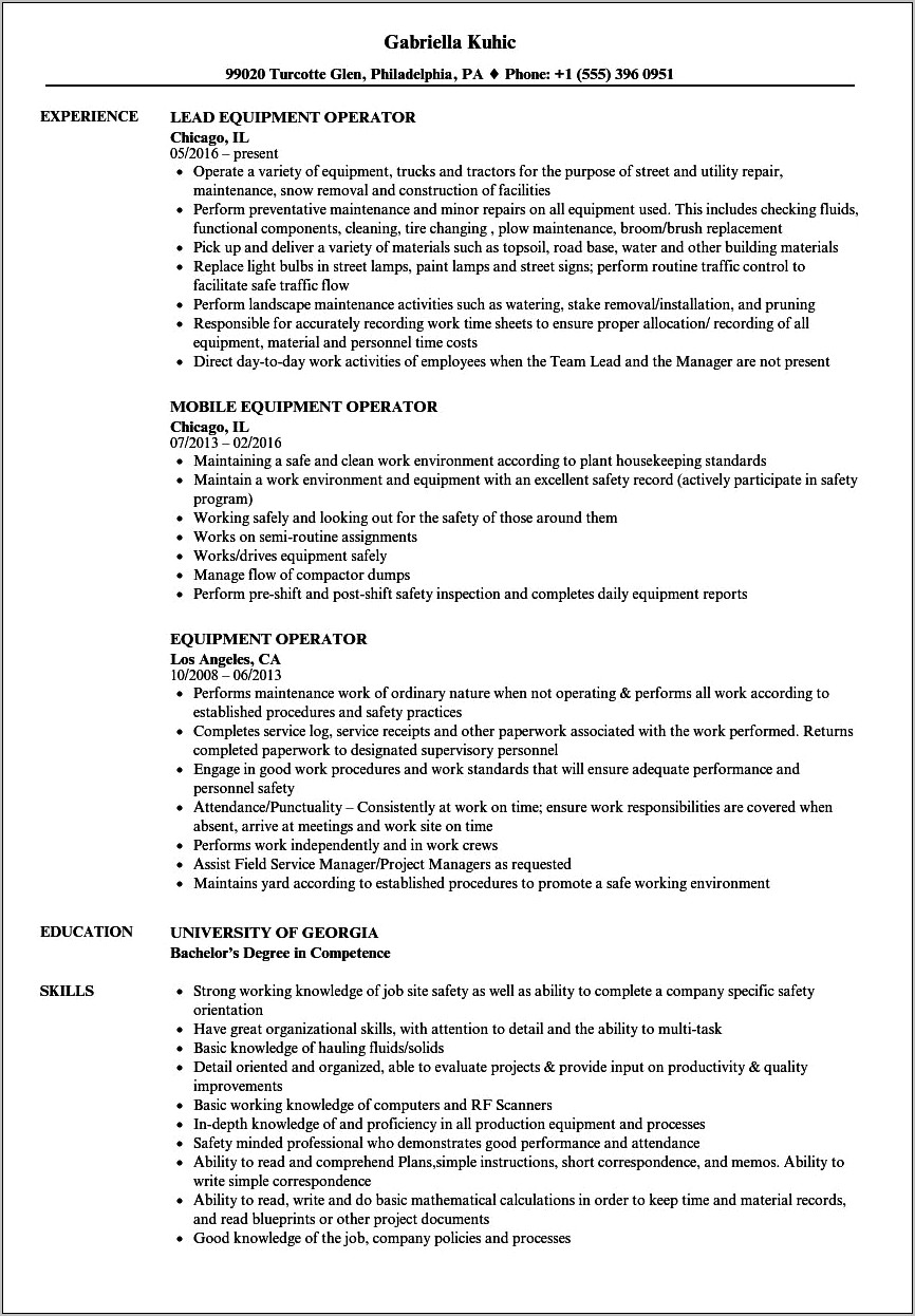 Industrial Equipment Operator Resume Examples