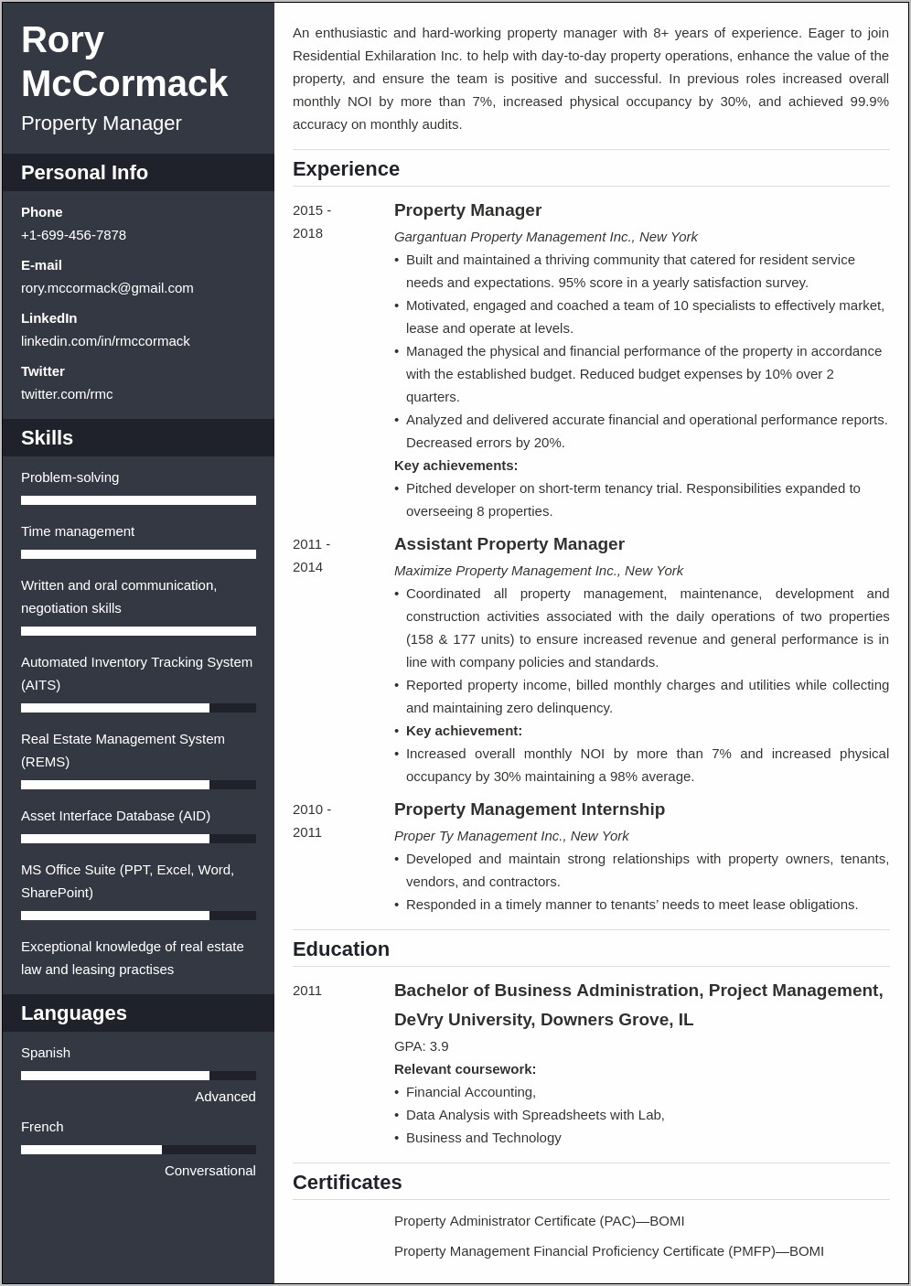 Industrial Property Management Specialist Resume