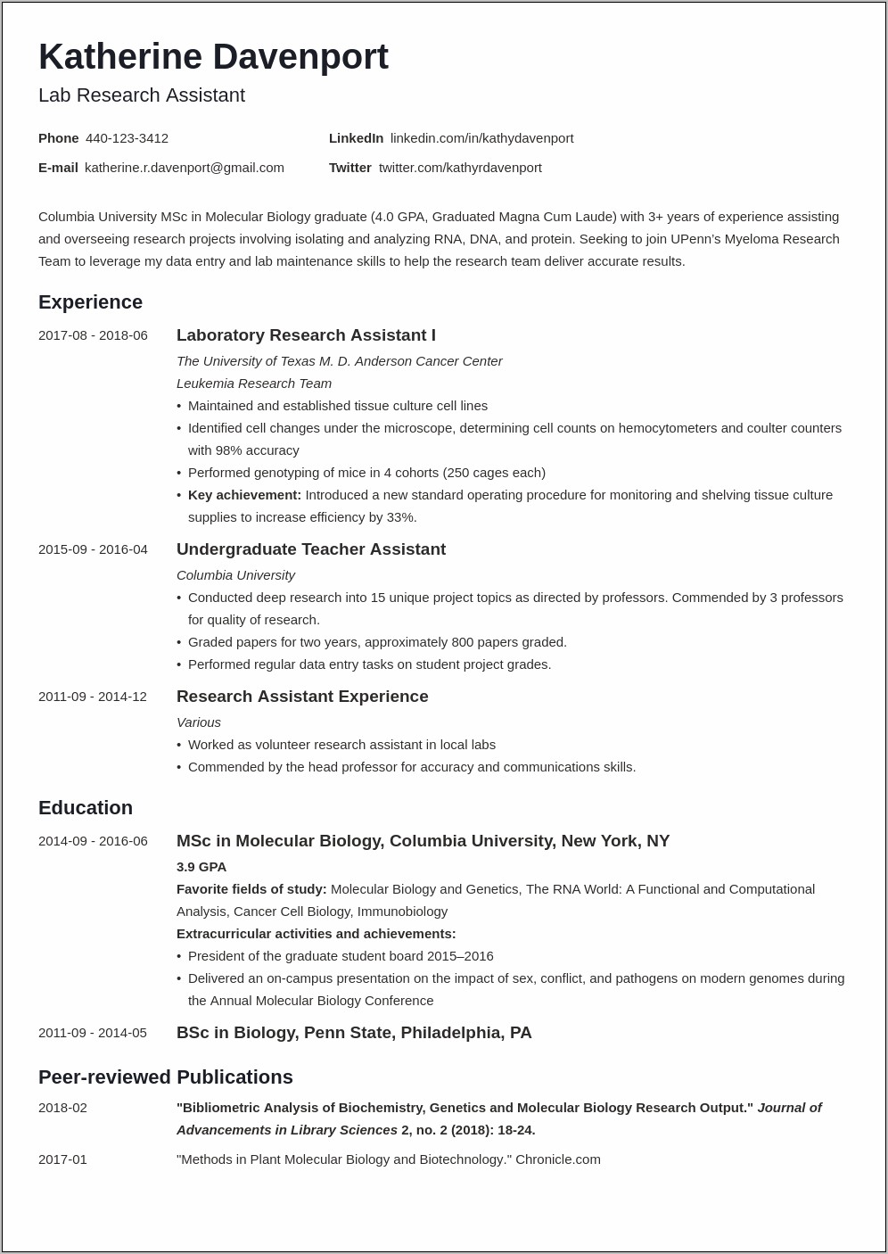 Industry Research Associate Resume Objective