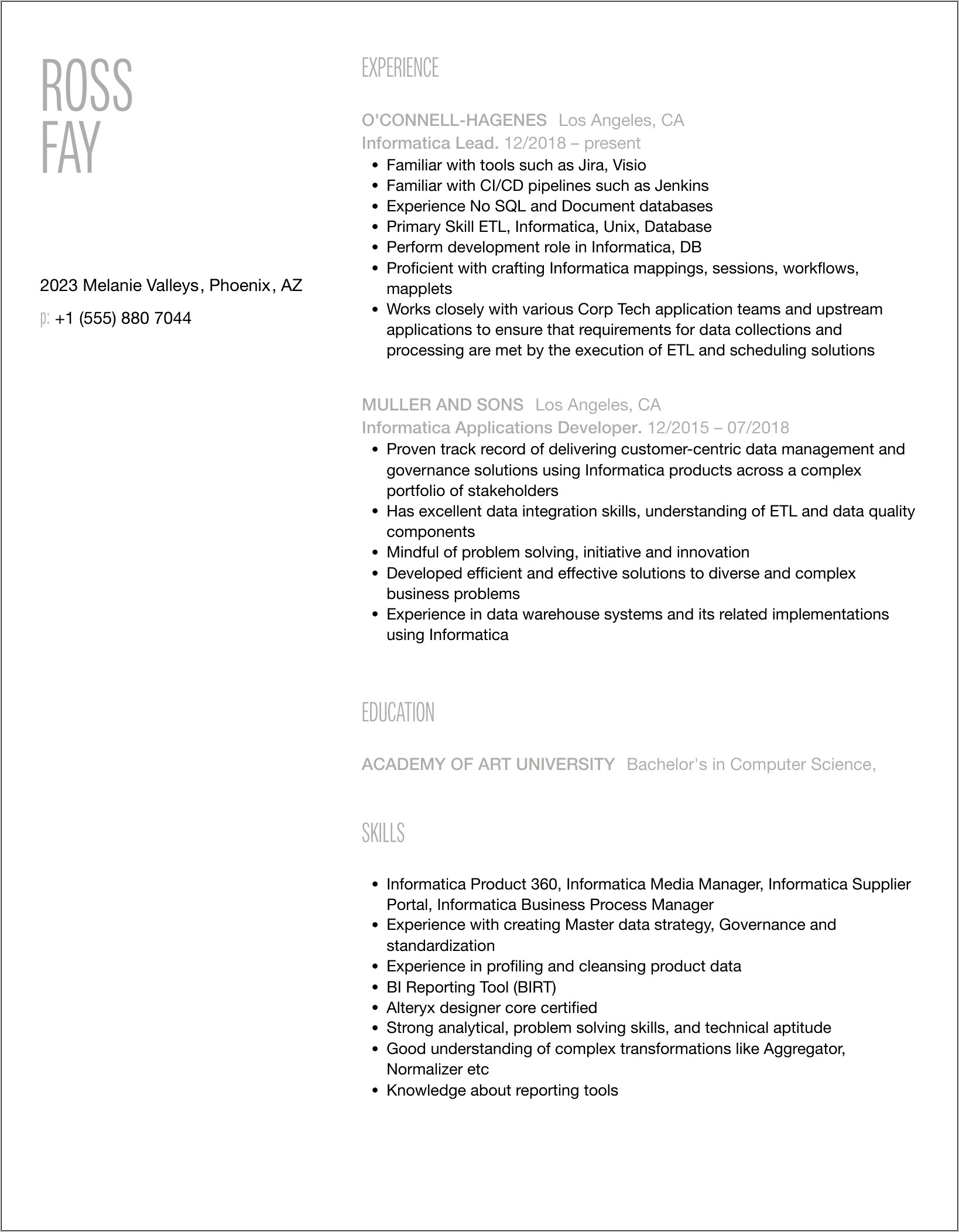 Informatica Test Data Management Resume