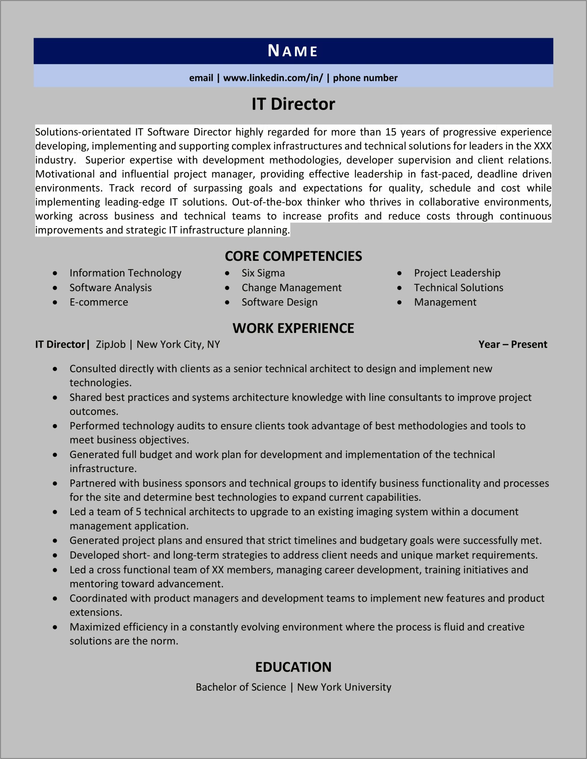 Information Technology Director Resume Examples