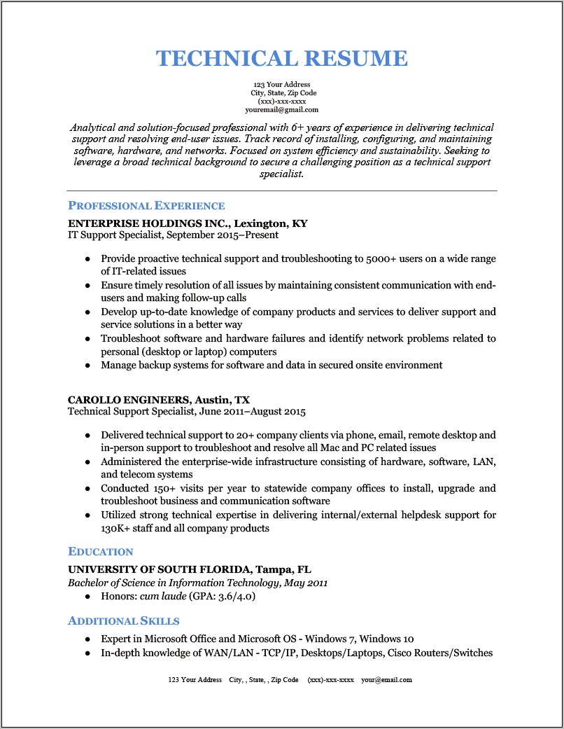 Information Technology Education Resume Example