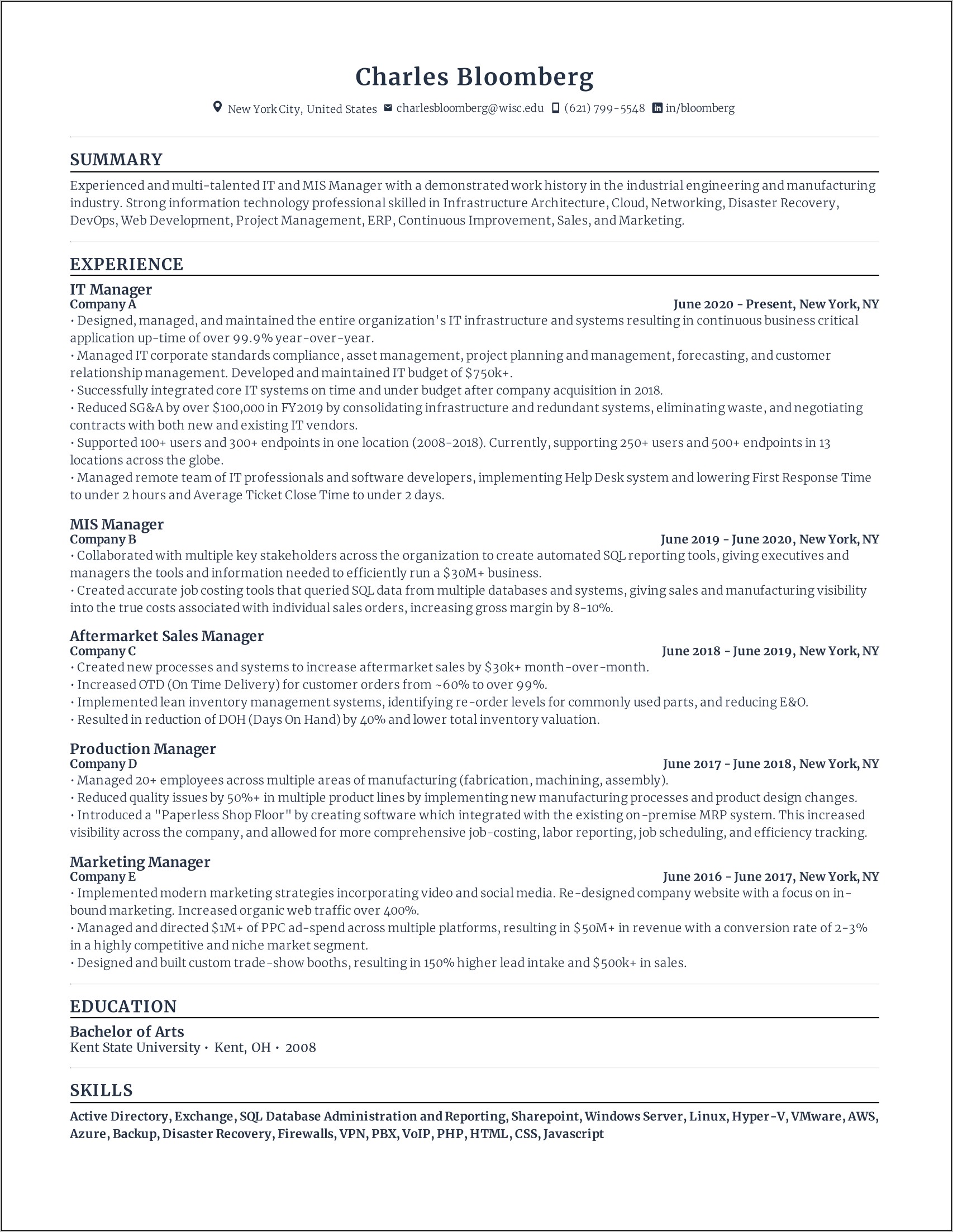 Information Technology Resume Examples 2018