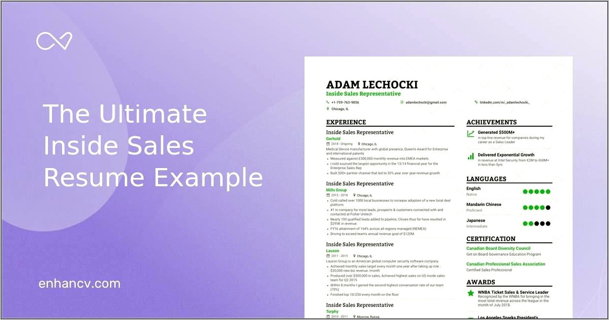 Inside Sales Representative Resume Examples