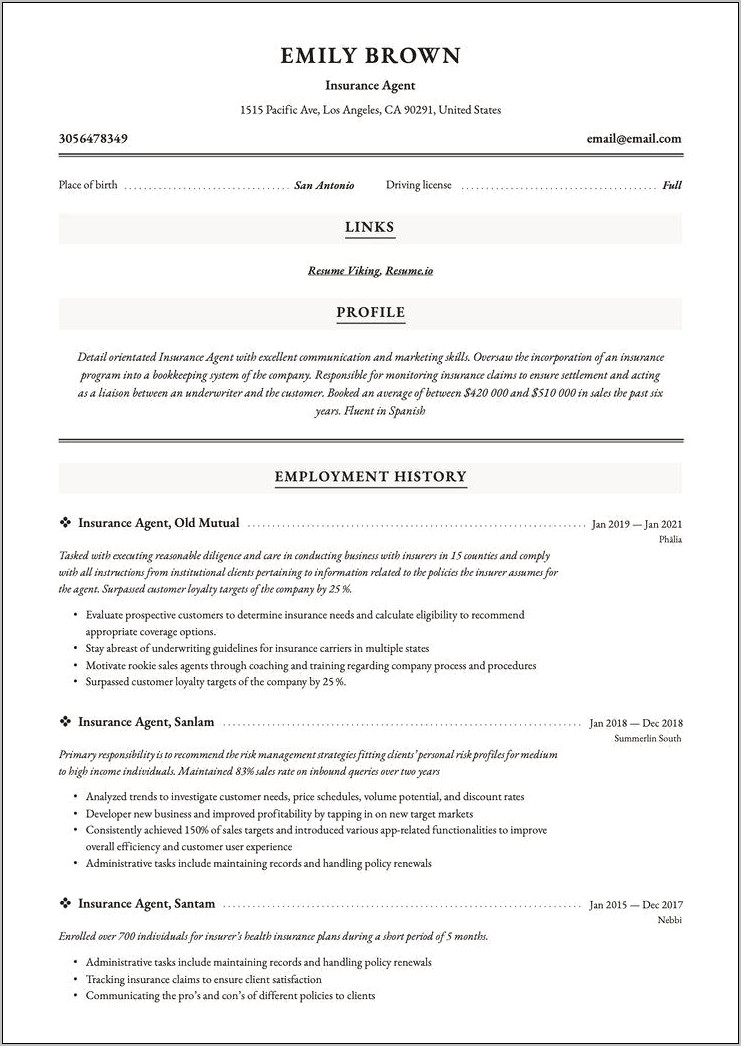 Insurance Market Surveillance Resume Sample