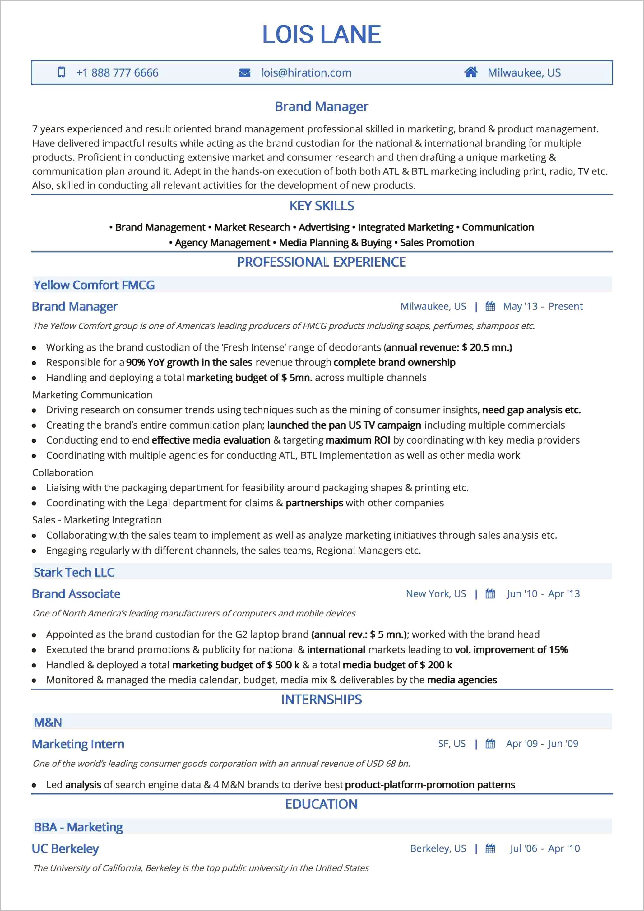 Integrated Marketing Communications Resume Sample