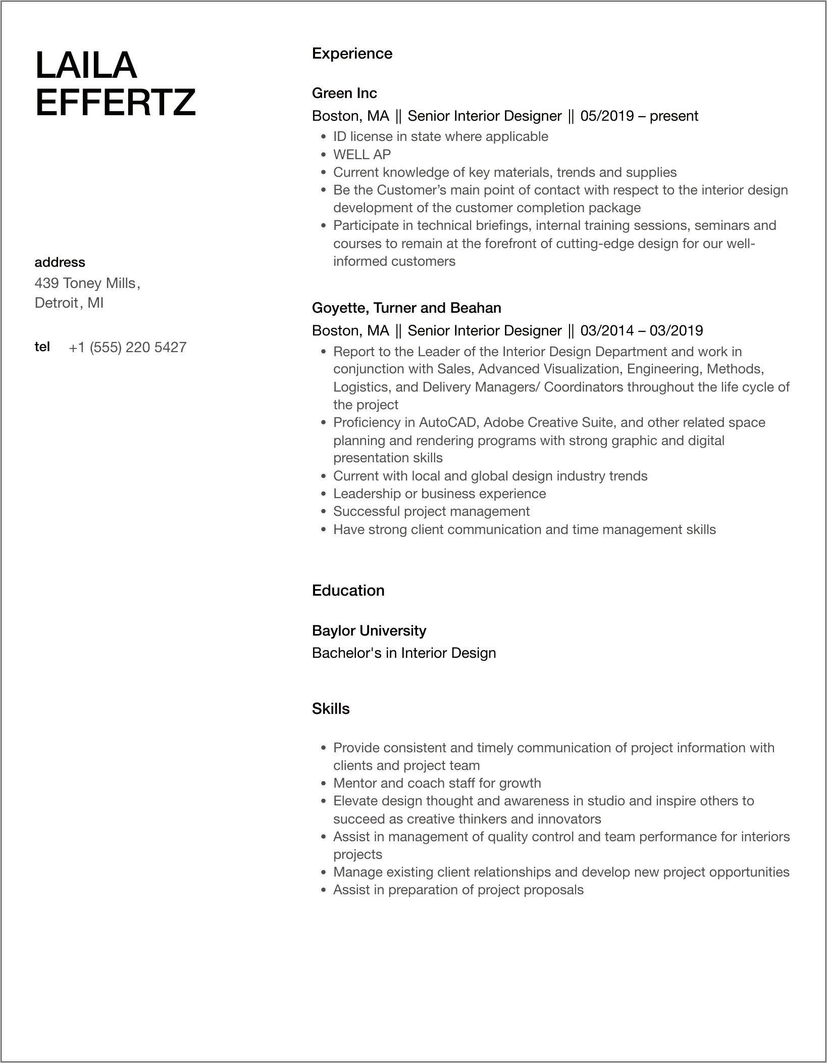 Interior Design Resume Objective Examples